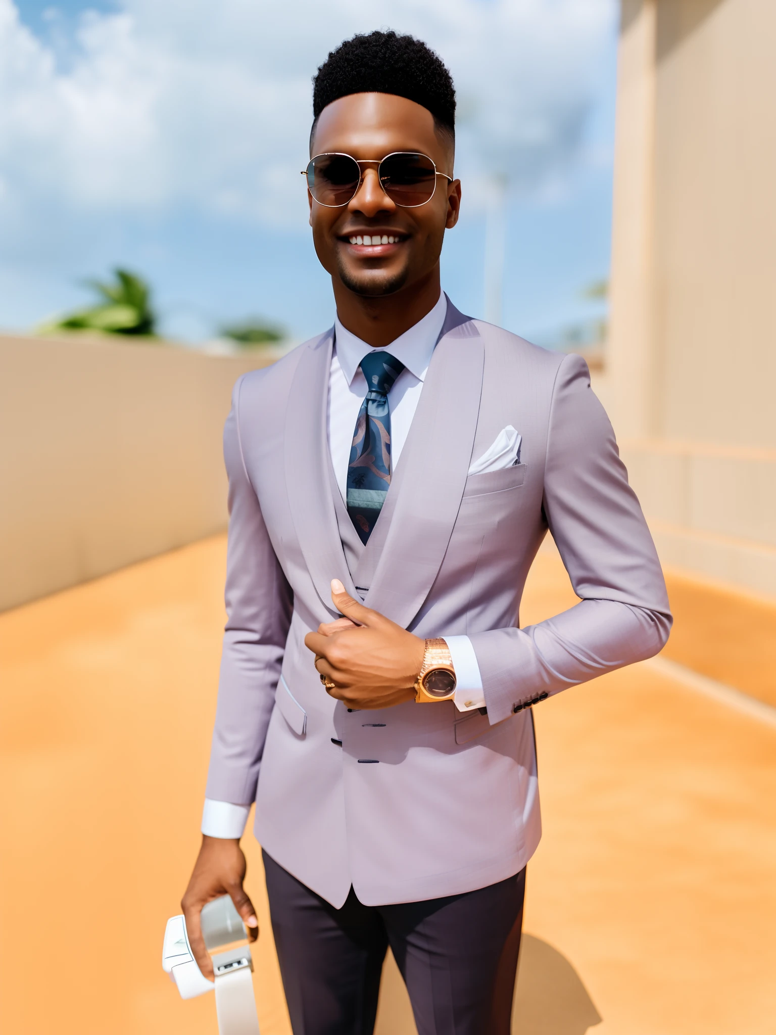 There's a man in a suit and tie standing on a street, wearing business suit, wearing a suit and glasses, em estilo de davey adesida, vestido com um terno, vestindo terno, he is wearing a suit, vestindo um terno, wearing a business suit, bem vestido, fazendo uma pose elegante, vestindo um terno masculino elegante