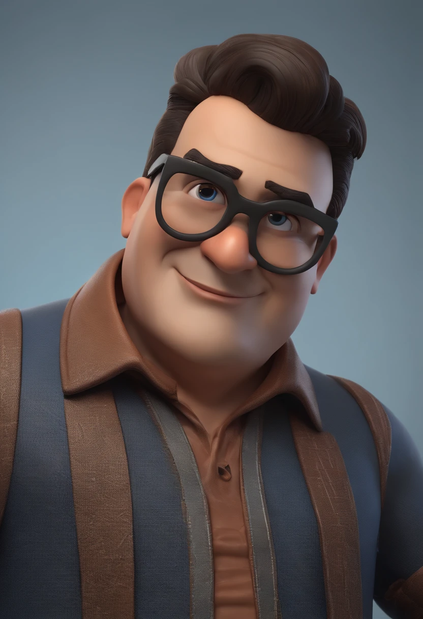 Cartoon character of a man wearing black glasses and a blue shirt, um personagem animado, Caractere estilizado, animation style rendering, 3D estilizado, Arnold Maya render, 3 d render stylized, toon render keyshot, Personagem 3D, Personagem 3D, 3d rendering stylized, 3 d character render, personagem de desenho animado, Personagem de close up, Pose de personagem, (Estilo Pixar) (master part:1.2) (Bokeh) (best quality) (pele detalhada) (textura detalhada) (8k) (argila) (Cinematic lighting) (foco nítido,Senta e vaza a parte superior do corpo