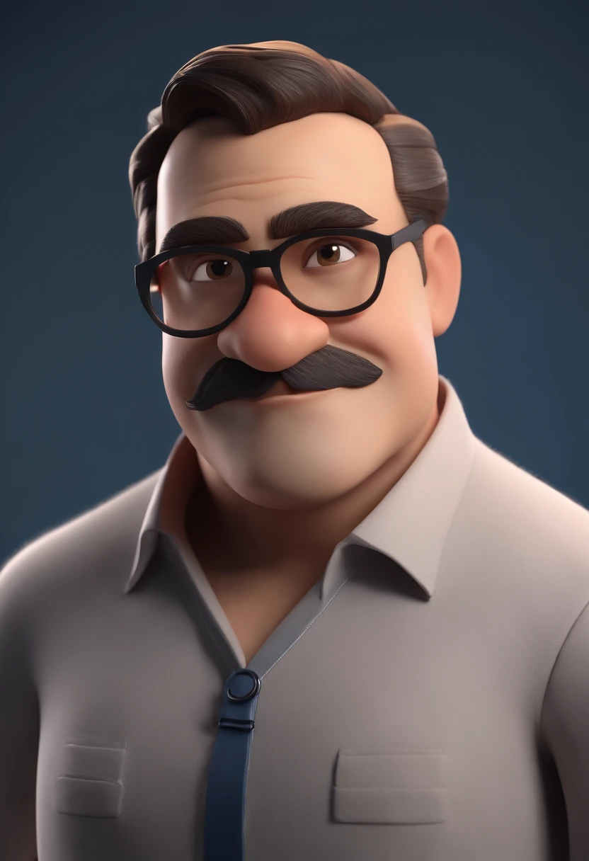 Cartoon character of a man wearing black glasses and a blue shirt, um personagem animado, Caractere estilizado, animation style rendering, 3D estilizado, Arnold Maya render, 3 d render stylized, toon render keyshot, Personagem 3D, Personagem 3D, 3d rendering stylized, 3 d character render, personagem de desenho animado, Personagem de close up, Pose de personagem, (Estilo Pixar) (master part:1.2) (Bokeh) (best quality) (pele detalhada) (textura detalhada) (8k) (argila) (Cinematic lighting) (foco nítido,Senta e vaza a parte superior do corpo