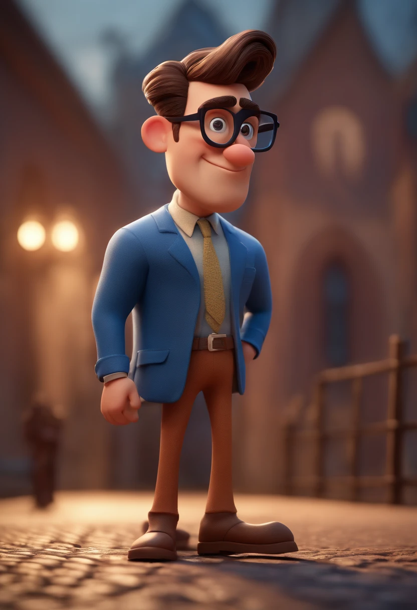 Cartoon character of a man with black glasses and a blue shirt, animation character, Caractere estilizado, animation style rendering, 3D estilizado, Arnold Maya render, 3 d render stylized, toon render keyshot, Personagem 3D, Personagem 3D, 3d rendering stylized, 3 d character render, personagem de desenho animado, Personagem de close up, Pose de personagem, (Estilo Pixar) (master part:1.2) (Bokeh) (best quality) (pele detalhada) (textura detalhada) (8k) (argila) (Cinematic lighting) (foco nítido