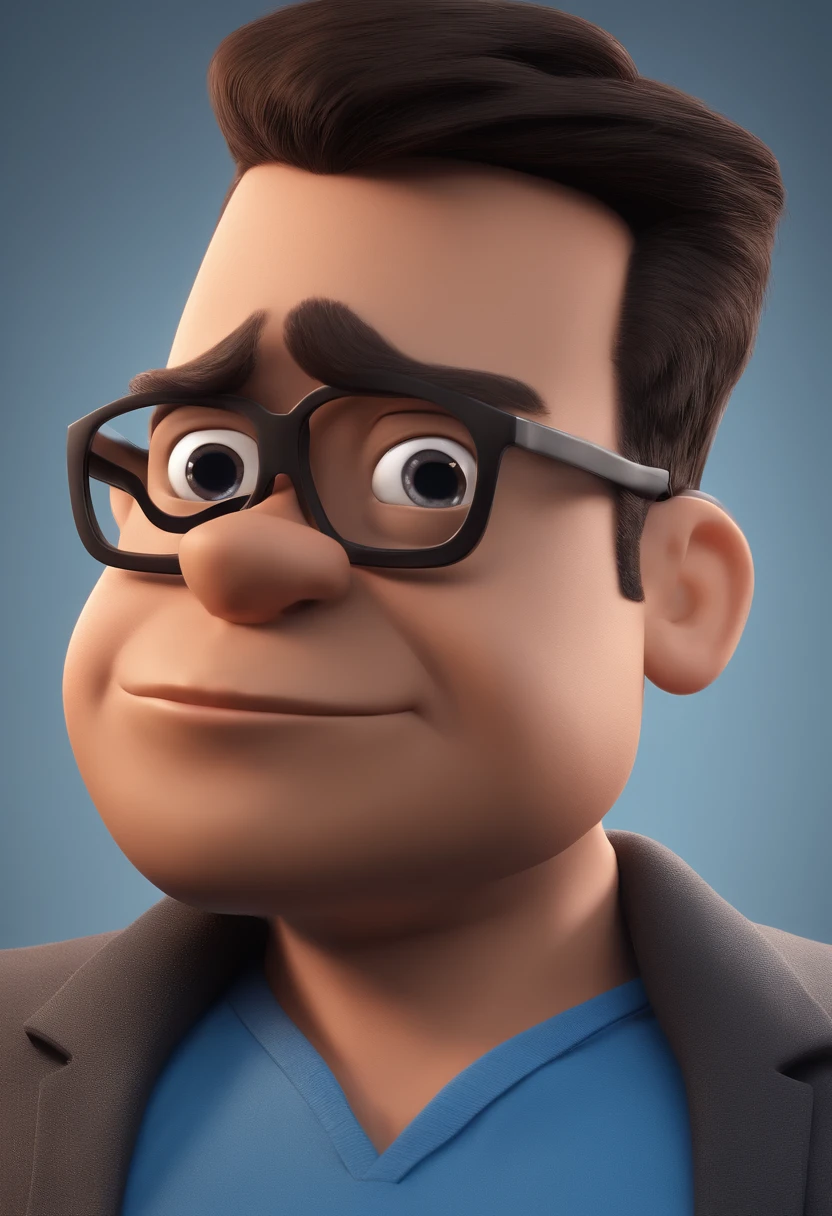 Cartoon character of a man with black glasses and a blue shirt, animation character, Caractere estilizado, animation style rendering, 3D estilizado, Arnold Maya render, 3 d render stylized, toon render keyshot, Personagem 3D, Personagem 3D, 3d rendering stylized, 3 d character render, personagem de desenho animado, Personagem de close up, Pose de personagem, (Estilo Pixar) (master part:1.2) (Bokeh) (best quality) (pele detalhada) (textura detalhada) (8k) (argila) (Cinematic lighting) (foco nítido