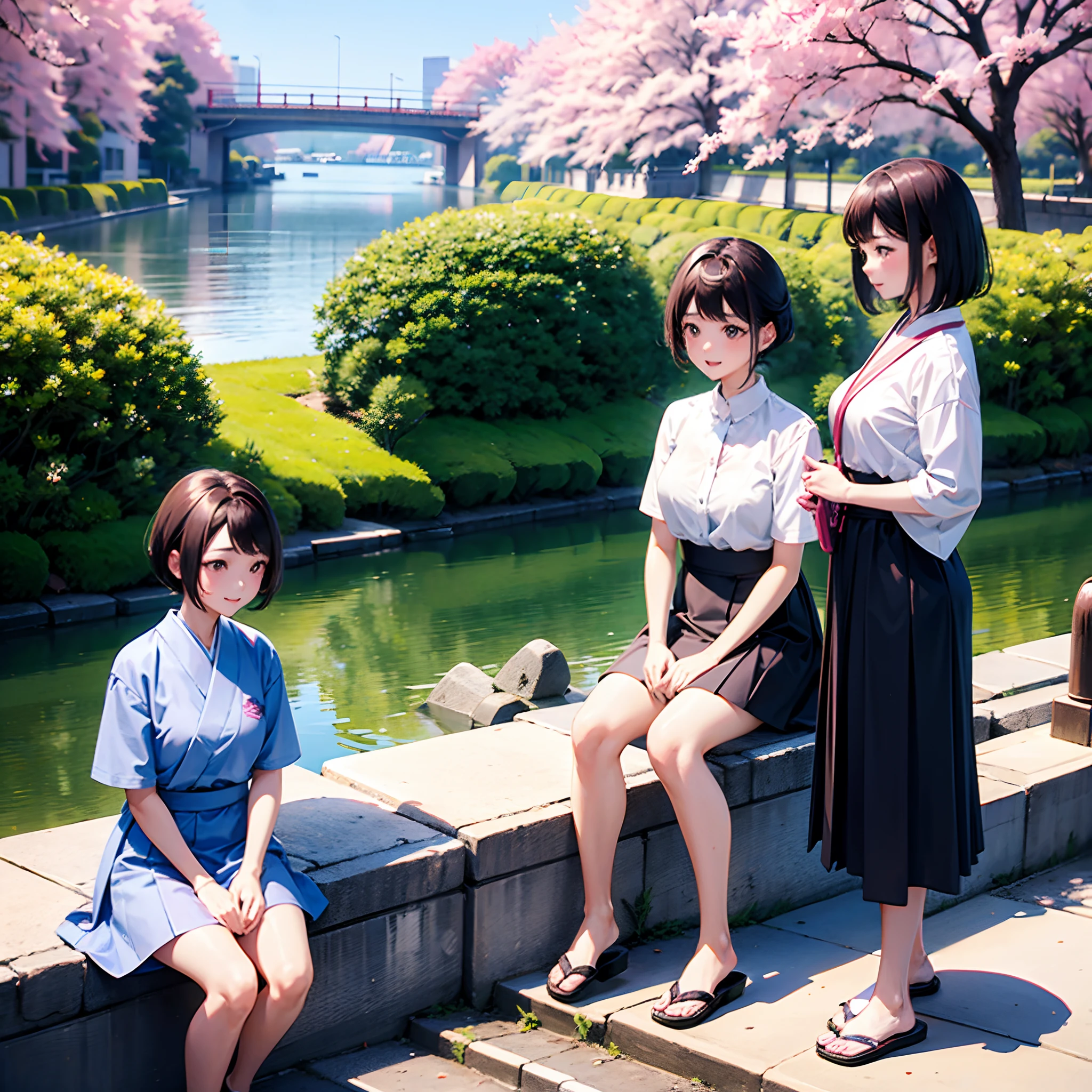 Two Japan women taking photos in a park on the Sumida River in Japan、She was a 27-year-old woman with loose, fluffy short hair and small breasts、One is a 31-year-old woman with small breasts and a dark brown lob...The two are having fun、small tits、Small、discreet breasts、street snap、Adult Women's Plain Clothes、Sheer feeling、Beautuful Women、