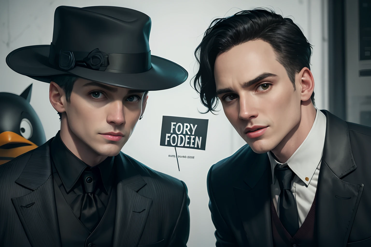 Robin lord taylor as The Penguin 
Cory Micheal Smith as The Riddler
Pixar-style poster for Gotham