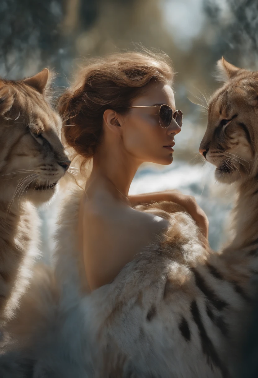 Perfect centralization, Gato bonito, Use uma jaqueta da equipe de estudantes, Wear sunglasses, Usando fones de ouvido, alegria, situation, beleza abstrata, Centrado, looking at the camera, facing camera, nearing perfection, dynamic, altamente detalhado, liso, Crisp Focus, 8k, high-definition resolution, illustration, illustrations by Carne Griffiths and Wadim Kashin, Fundo branco