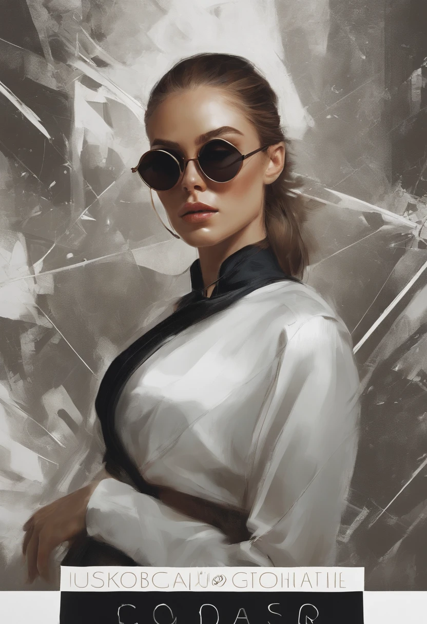 Perfect centralization, Gato bonito, Use uma jaqueta da equipe de estudantes, Wear sunglasses, Usando fones de ouvido, alegria, situation, beleza abstrata, Centrado, looking at the camera, facing camera, nearing perfection, dynamic, altamente detalhado, liso, Crisp Focus, 8k, high-definition resolution, illustration, illustrations by Carne Griffiths and Wadim Kashin, Fundo branco