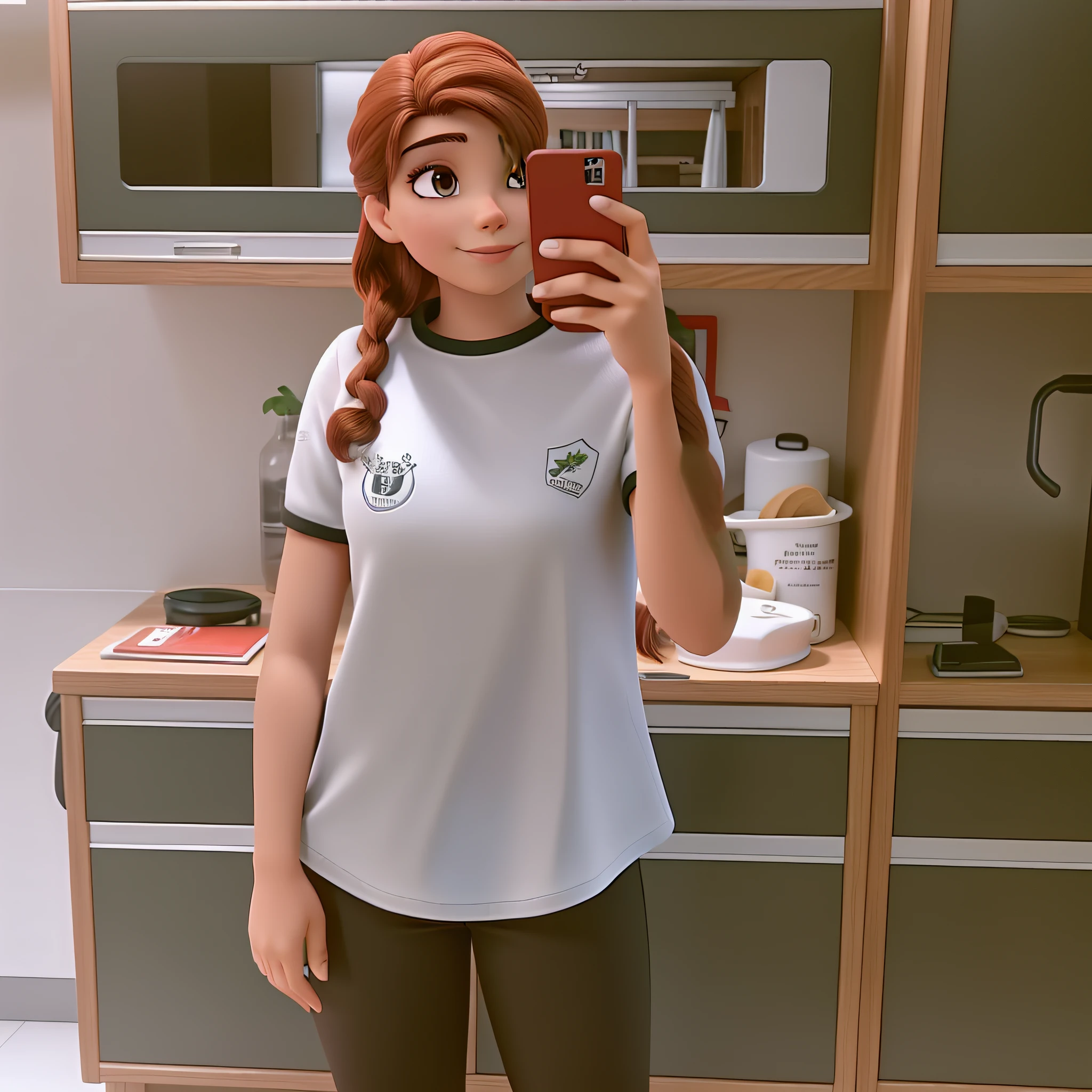 mulher branca, cabelo vermelho tirando foto com celular