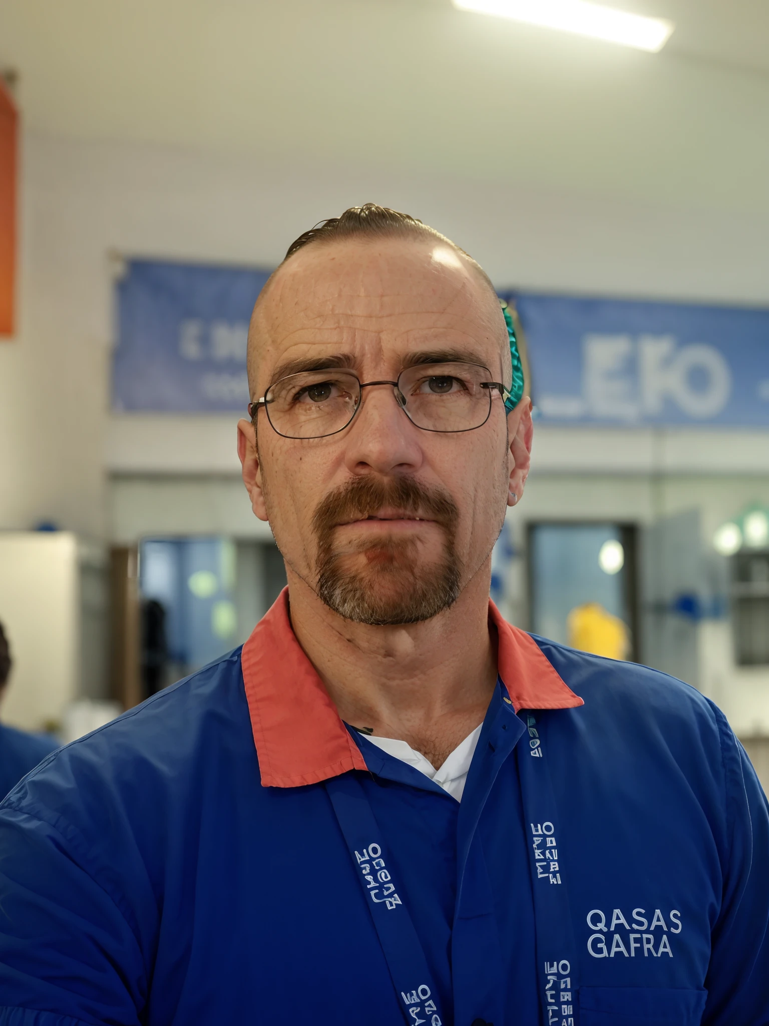 Homem Arafed em camisa azul com gola vermelha e etiqueta de nome, Fotografia selfie 8k, Miguel Vicente, Miguel Iglesias, Boris Vallego, david rios ferreira, Jesus Alonso Iglesias, imagem profissional, Anton Fadeev 8 K, Daniel Dociu, imagem de qualidade muito baixa, Nicola Samuri, Taras Susak, imagem frontal, ástor alexander