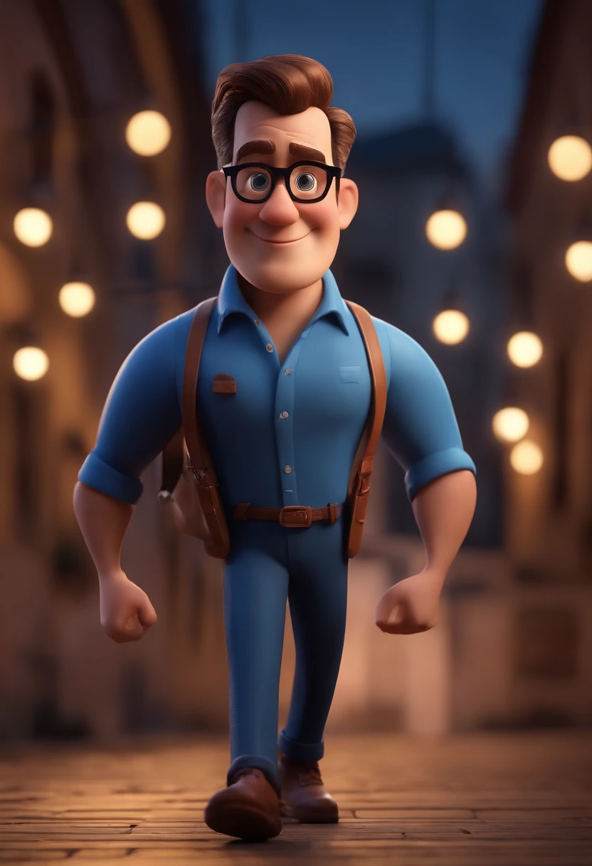 Cartoon character of a man with black glasses and a blue shirt, animation character, Caractere estilizado, animation style rendering, 3D estilizado, Arnold Maya render, 3 d render stylized, toon render keyshot, Personagem 3D, Personagem 3D, 3d rendering stylized, 3 d character render, personagem de desenho animado, Personagem de close up, Pose de personagem, (Estilo Pixar) (master part:1.2) (Bokeh) (best quality) (pele detalhada) (textura detalhada) (8k) (argila) (Cinematic lighting) (foco nítido