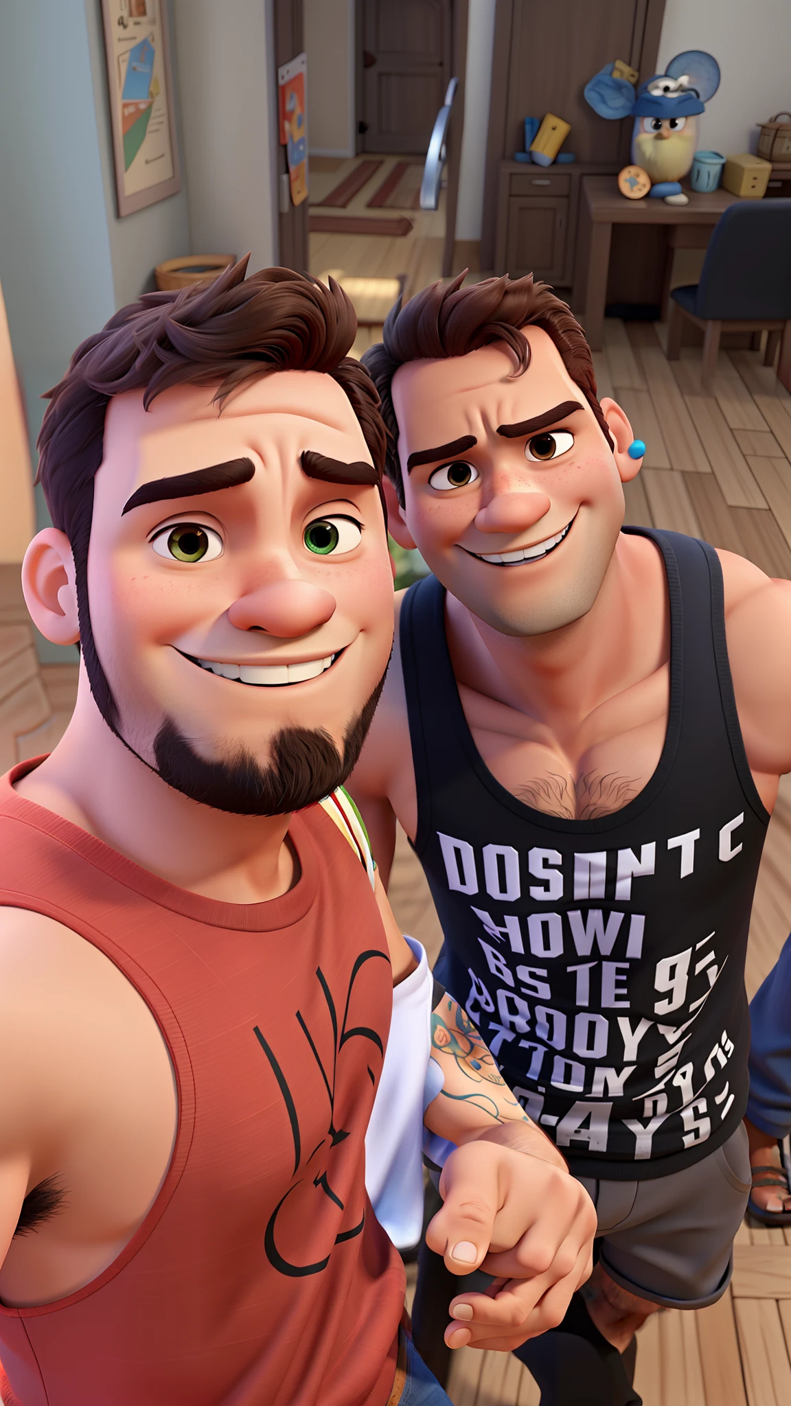 Dois homens fortes estilo disney pixar,