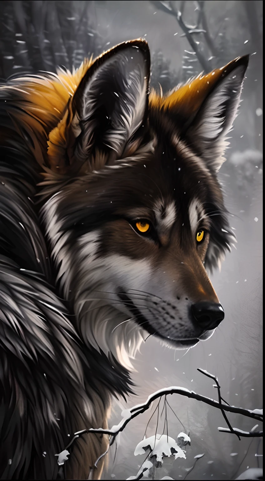 um close up de uma pintura de um lobo na neve, Pelo extremamente detalhado, dramatic cinematic detailed fur, lobo hiper detalhado - como o rosto, pintura detalhada 4K, Arte 4K altamente detalhada, Pelo muito detalhado, Realistic. Pelo detalhado, Pintura 4K detalhada, Pintura 4K altamente detalhada, retrato do lobo da fantasia, Arte altamente detalhada em 4K, detalhes impressionantes e ricos