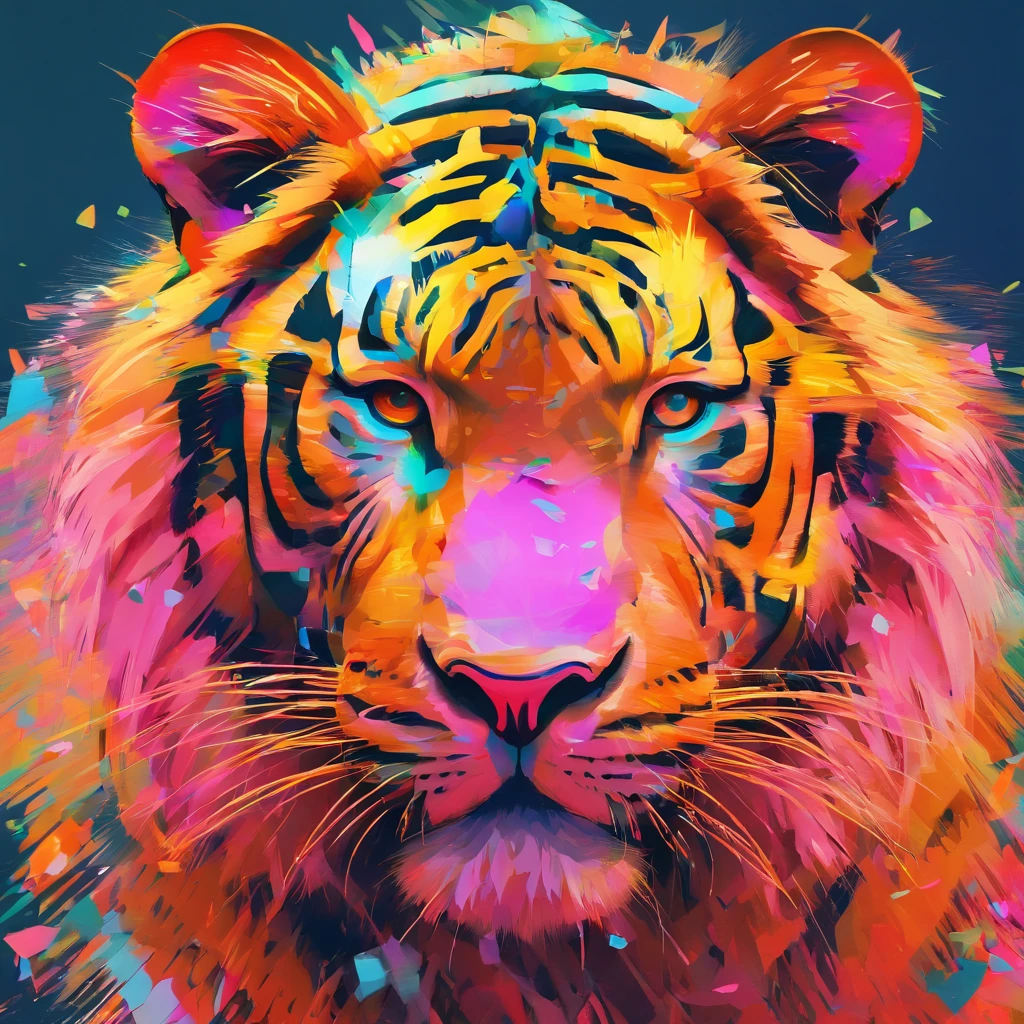 Alinhamento perfeito, Tigre pequeno bonito usando uma jaqueta,vasos de cristal,Rosa flor, wearing sunglasses, alegria, Standing position, beleza abstrata, Centrado, looking at the camera, Facing the camera, nearing perfection, Dynamic, altamente detalhado, liso, foco nítido, 8k, high-definition resolution, illustration, arte de Carne Griffiths e Wadim Kashin, fundo branco