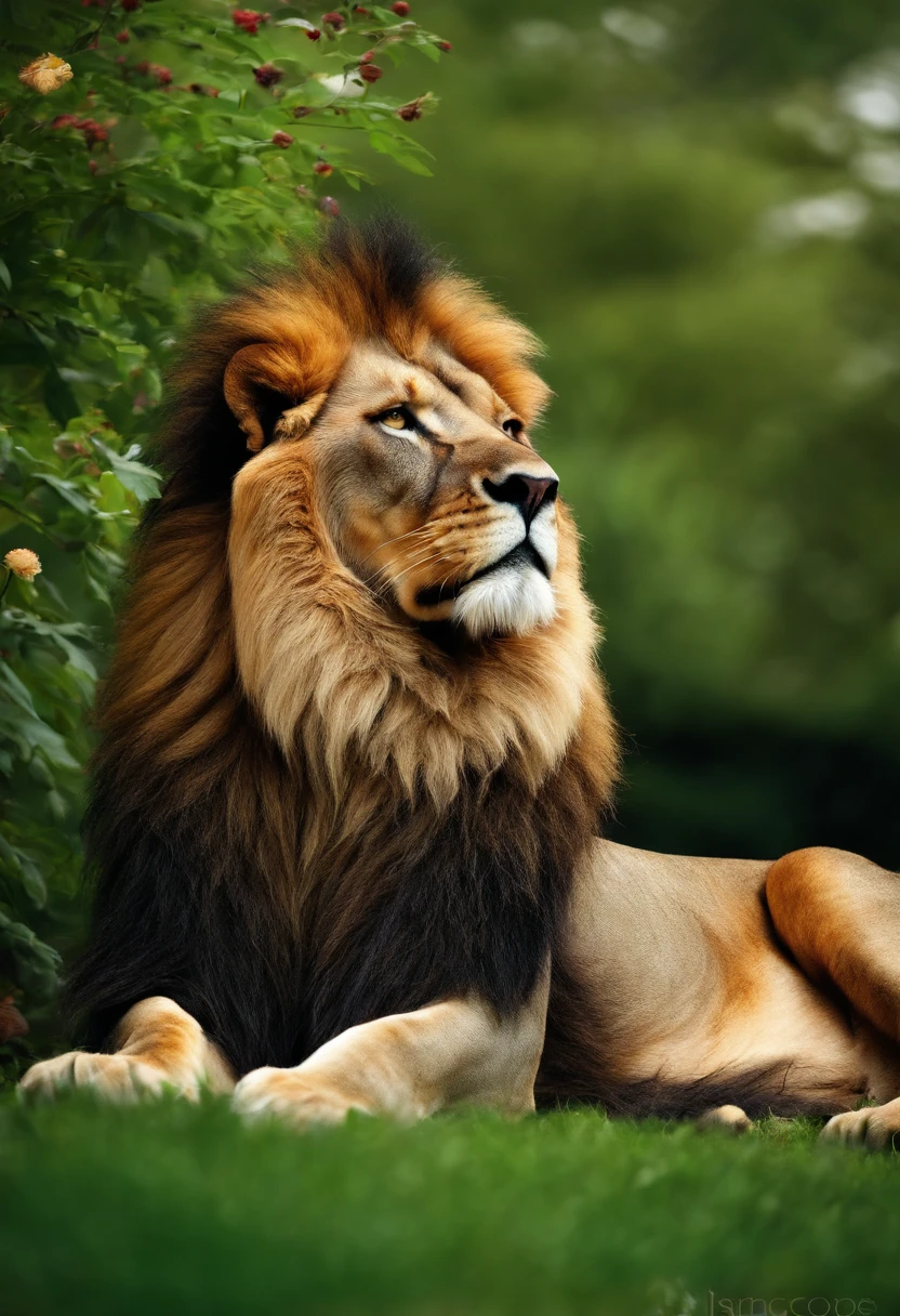 Roaring lion in the garden
