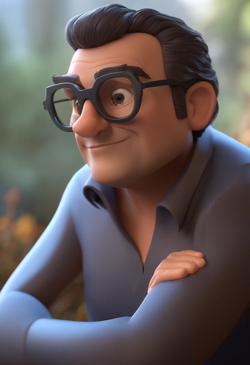 Cartoon character of a man with black glasses and a blue shirt, animation character, Caractere estilizado, animation style rendering, 3D estilizado, Arnold Maya render, 3 d render stylized, toon render keyshot, Personagem 3D, Personagem 3D, 3d rendering stylized, 3 d character render, personagem de desenho animado, Personagem de close up, Pose de personagem, (Estilo Pixar) (master part:1.2) (Bokeh) (best quality) (pele detalhada) (textura detalhada) (8k) (argila) (Cinematic lighting) (foco nítido