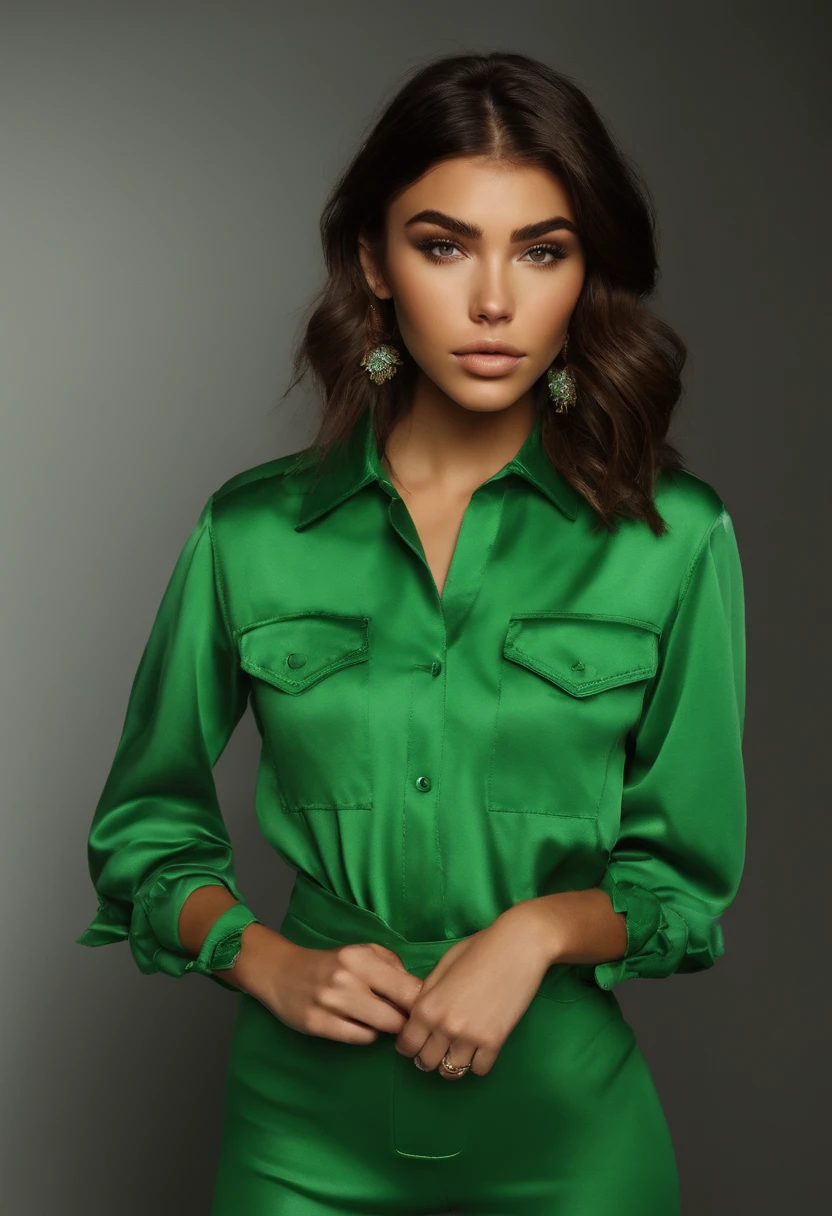 Madison Beer beautiful brown hair green
