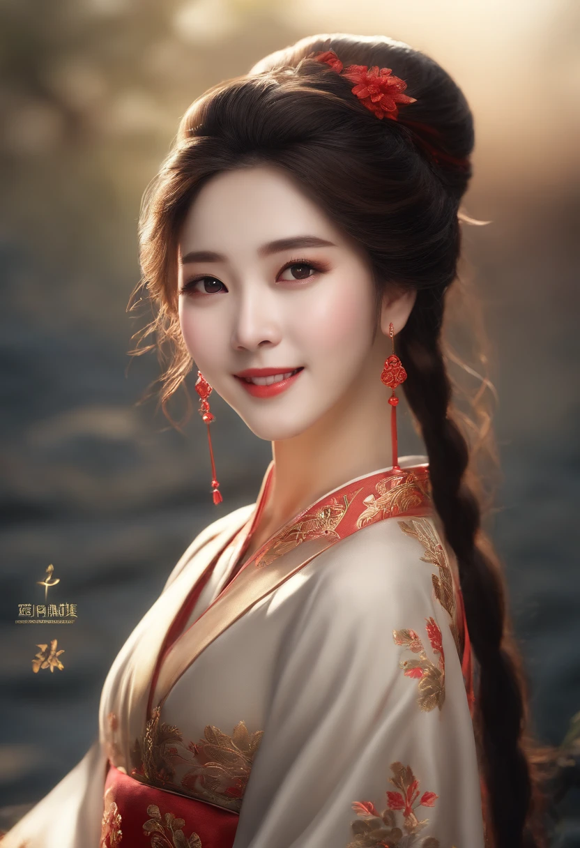 qualidade soberba, master part, high resolution, 1girl, corar, (sorriso sedutor: 0.8), pupila estrela, Chinese Hanfu, Hair accessories, colar, jewelries, beleza, em_corpo, Efeito Tyndall, Realistic, Quarto Sombra, borda de luz, Lighting in two tems, (pele de alto detalhe: 1.2), 8k UHD, SLR, luz suave, alta qualidade, Volume Lighting, candid photo, high resolution, 4k, 8k, desfoque de fundo, pessoa real