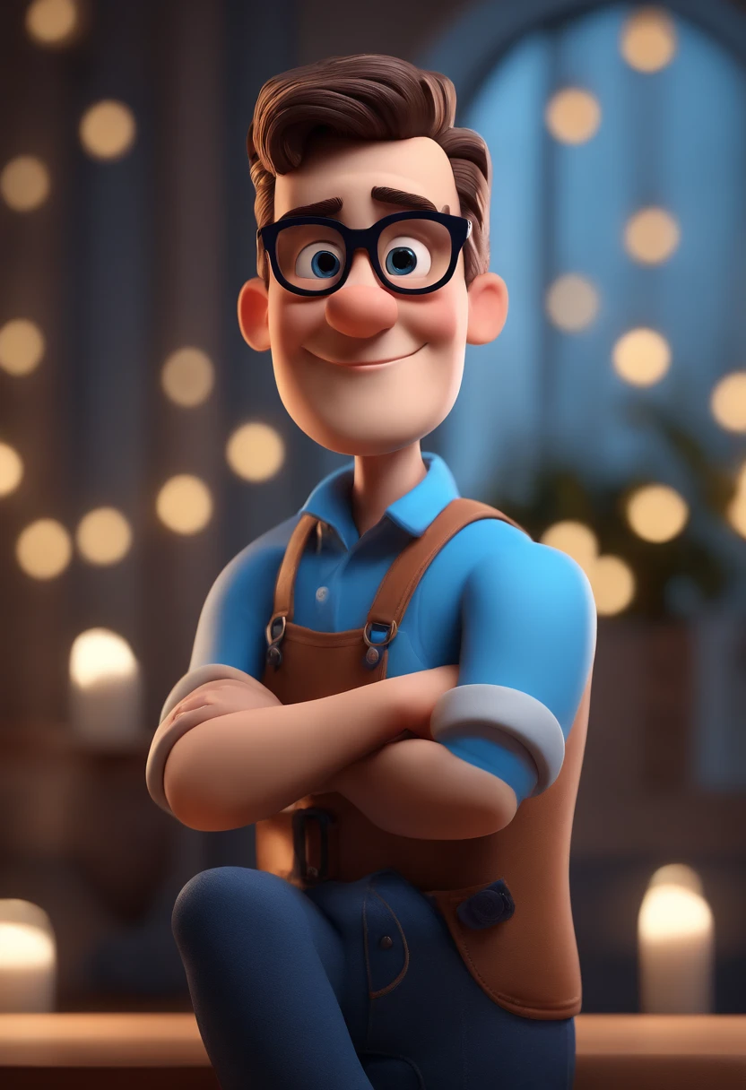 Cartoon character of a man with black glasses and a blue shirt, animation character, Caractere estilizado, animation style rendering, 3D estilizado, Arnold Maya render, 3 d render stylized, toon render keyshot, Personagem 3D, Personagem 3D, 3d rendering stylized, 3 d character render, personagem de desenho animado, Personagem de close up, Pose de personagem, (Estilo Pixar) (master part:1.2) (Bokeh) (best quality) (pele detalhada) (textura detalhada) (8k) (argila) (Cinematic lighting) (foco nítido