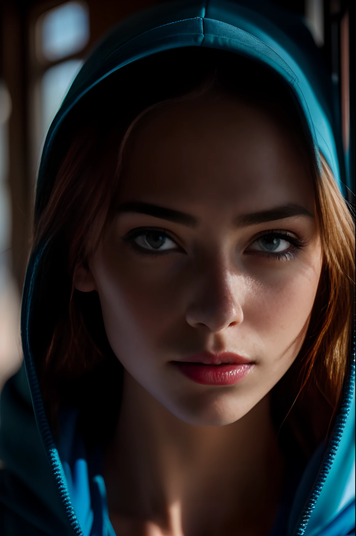 RAW photo, a 22-year-old-girl,  blue hoodie,  (1girl), (realistic), (photo-realistic:1.5), inside a telephone cabin, full body, lipstick, freckles,  multicolor hair, choker, (RAW photo, 8k uhd, film grain), Sharp Eyeliner, Blush Eyeshadow With Thick Eyelashes, extremely delicate and beautiful, 8k, soft lighting, high quality, highres, sharp focus, extremely detailed, during the day, (sunlight on face), beautiful detailed eyes, extremely detailed eyes and face, masterpiece, cinematic lighting, (high detailed skin:1.2), 8k uhd, dslr, soft lighting, high quality, film grain, Fujifilm XT3