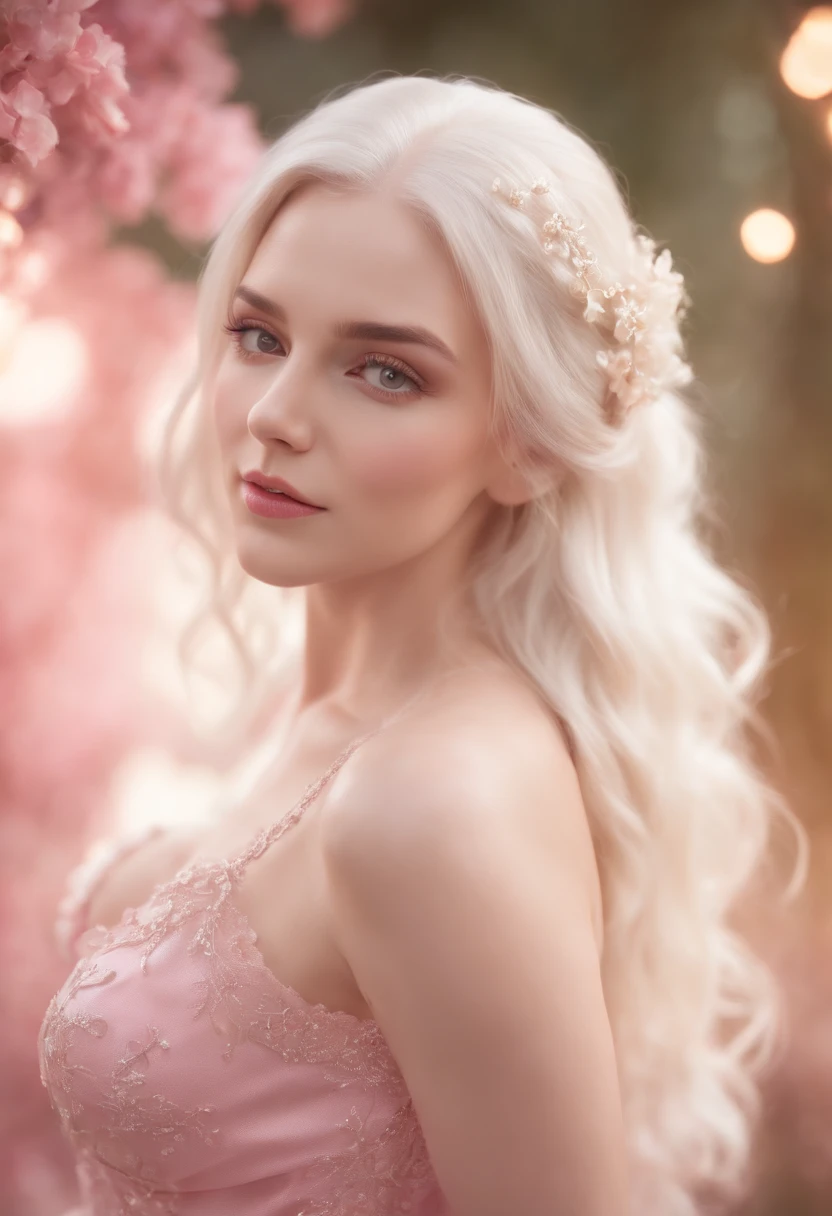 blond woman with white hair and glowing lights in a pink dress, beautiful digital artwork, fantasy gorgeous lighting, gorgeous digital art, stunning digital illustration, digital fantasy art ), 3 d render character art 8 k, a stunning young ethereal figure, 4k highly detailed digital art, ethereal fantasy, very beautiful digital art, beautiful digital art, fantasy digital art, digital fantasy art