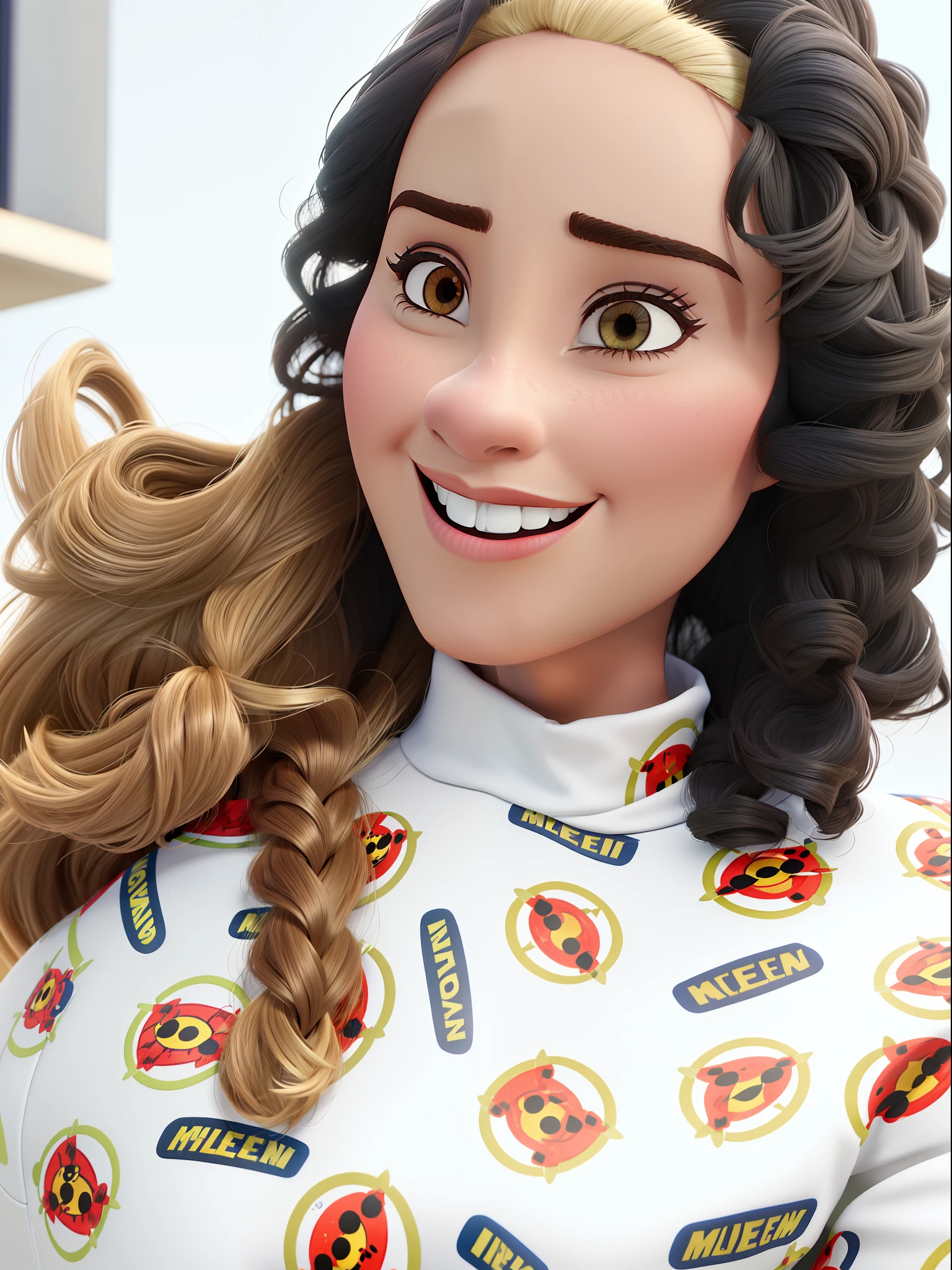 Mulher, branca de cabelos cacheados, estilo disney pixar, alta resolução, melhor qualidade