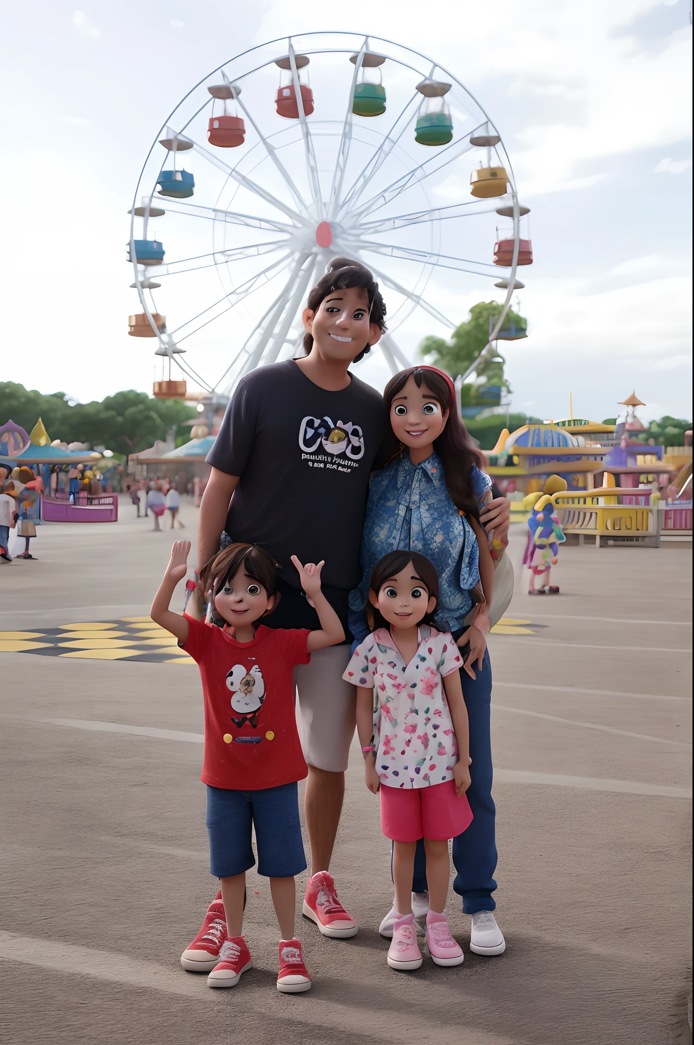 Family at the Amusement Park, Pai, mami, menino e menina. Disney Pixar alta qualidade pixar