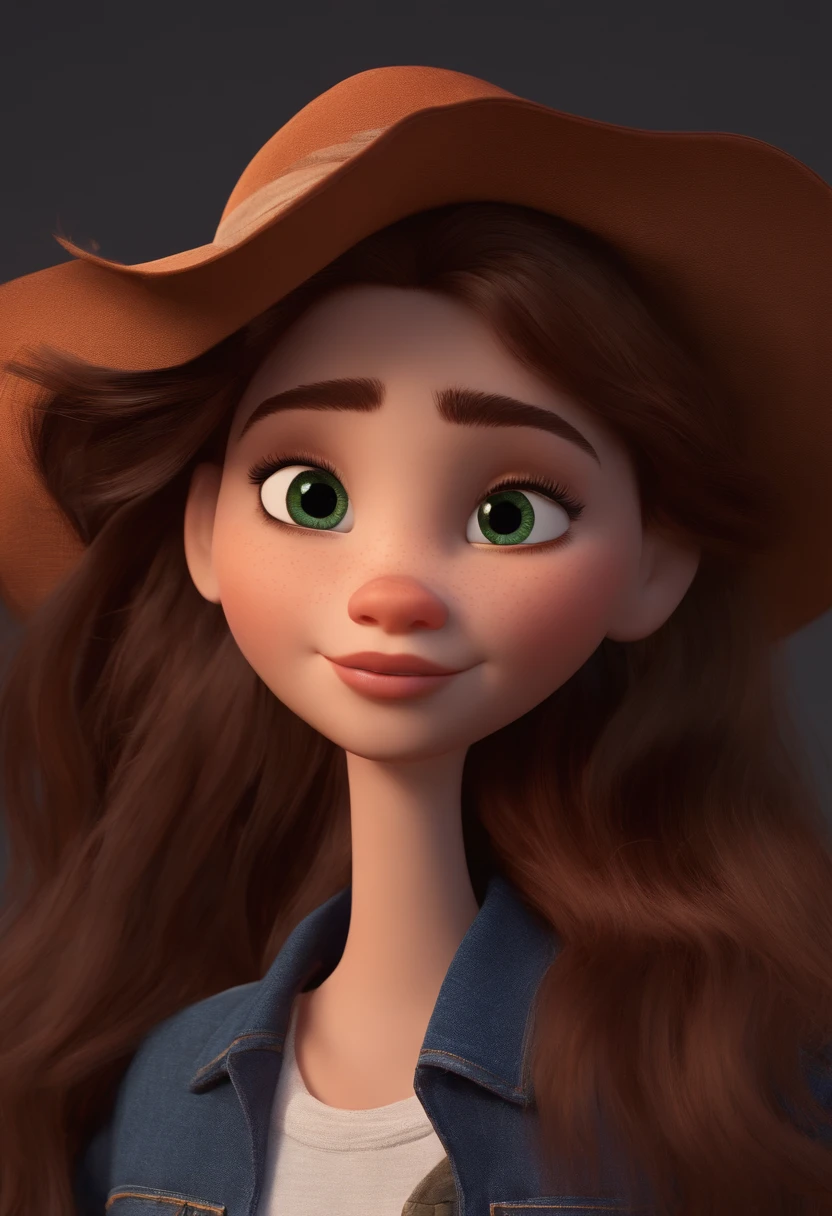 Pixar Style Image: White Character, Straight Hair, Shabby and Medium in Jeans and Dark Eyes