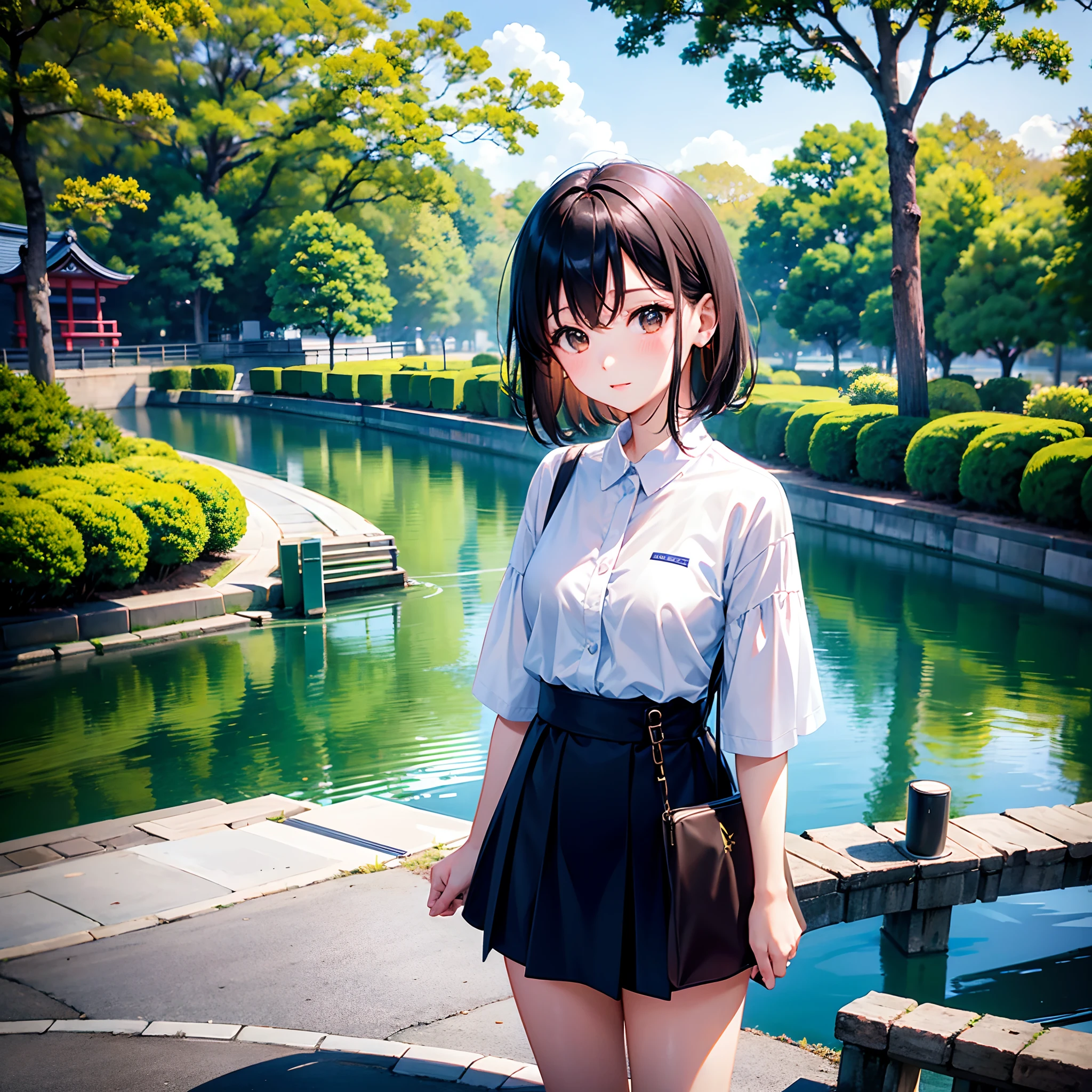 Two Japan women taking photos in a park on the Sumida River in Japan、She was a 27-year-old woman with loose, fluffy short hair and small breasts、One is a 31-year-old woman with small breasts and a dark brown lob...The two are having fun、small tits、Small、discreet breasts、street snap、Adult Women's Plain Clothes、Sheer feeling、Beautuful Women、