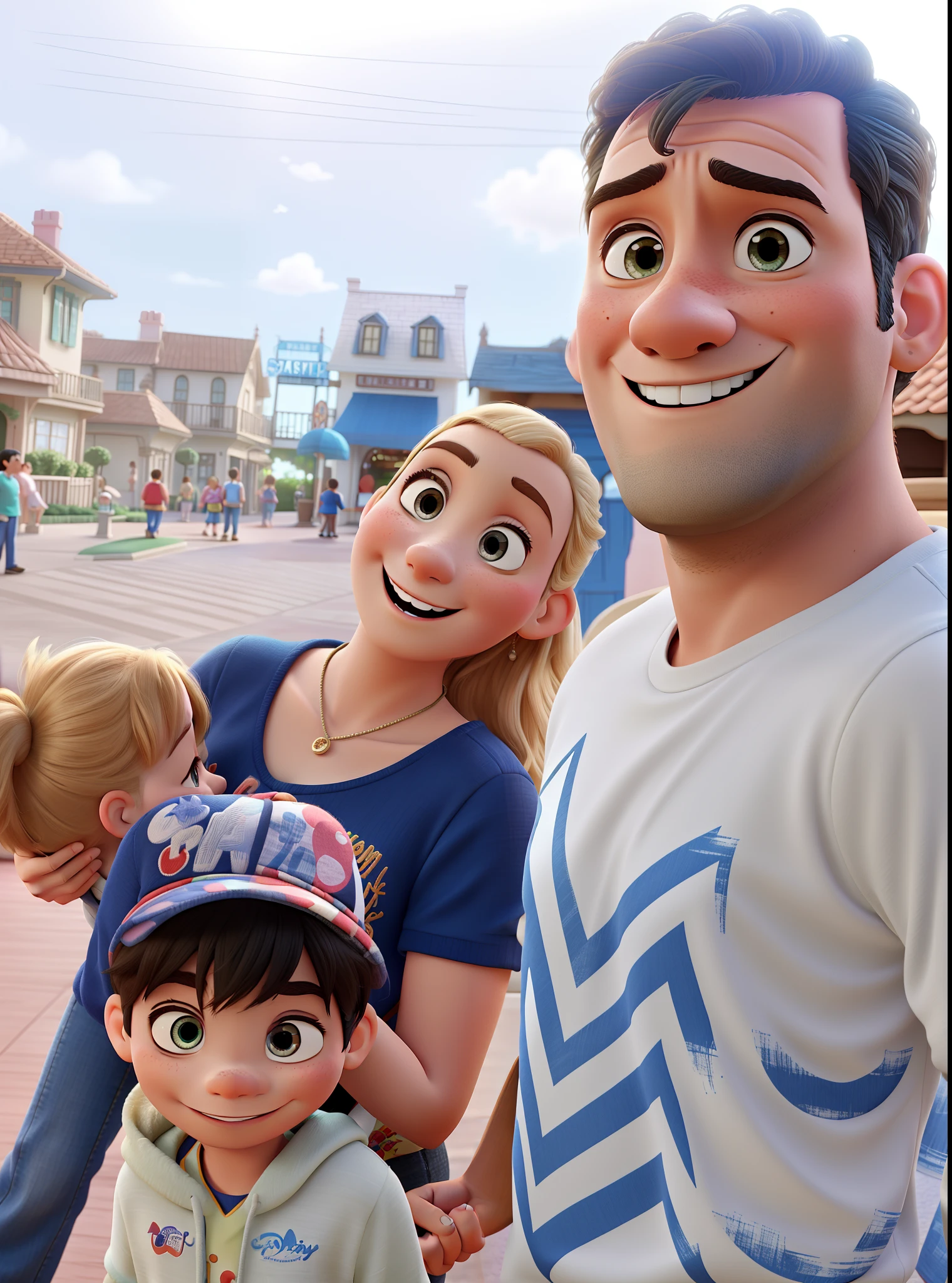 Happy family in Disney Pixar format .
