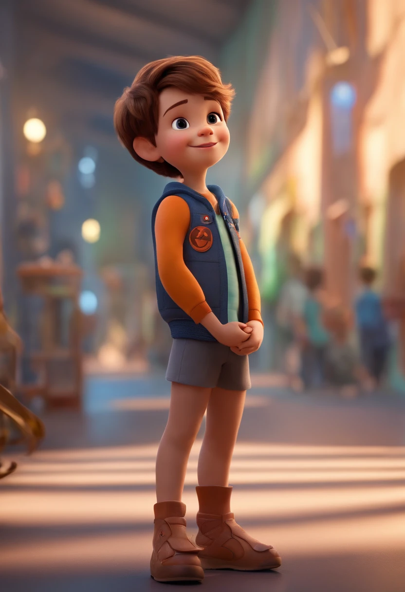 a happy cute standing short hair, vestindo uma fantasia espacial, , fundo branco, barnet, Tom, Estilo Pixar, ....3d, desenhos animados, rosto detalhado, asymmetrical 16k