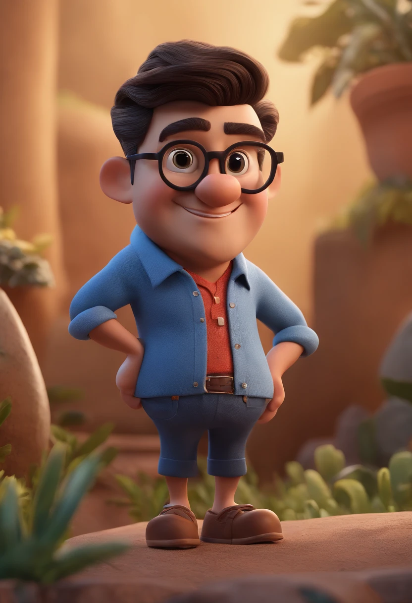 Cartoon character of a man with black glasses and a blue shirt, animation character, Caractere estilizado, animation style rendering, 3D estilizado, Arnold Maya render, 3 d render stylized, toon render keyshot, Personagem 3D, Personagem 3D, 3d rendering stylized, 3 d character render, personagem de desenho animado, Personagem de close up, Pose de personagem, (Estilo Pixar) (master part:1.2) (Bokeh) (best quality) (pele detalhada) (textura detalhada) (8k) (argila) (Cinematic lighting) (foco nítido