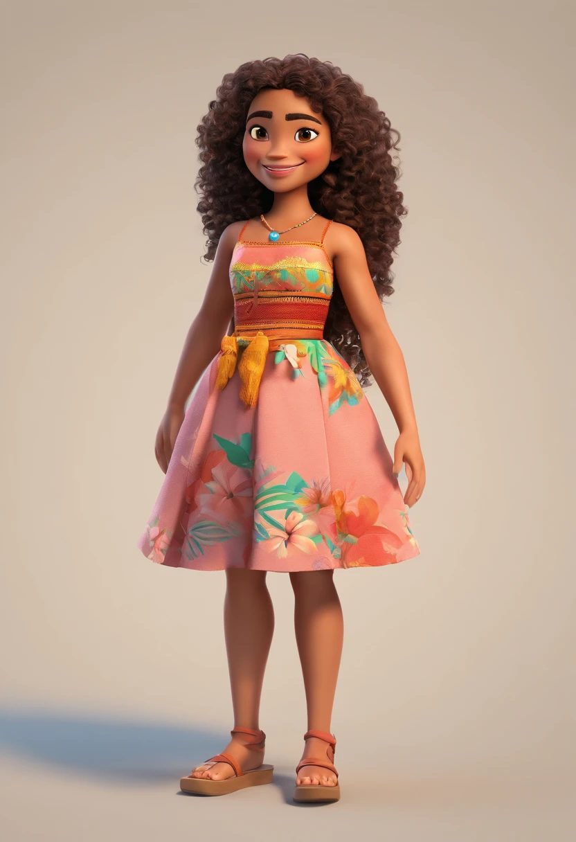 An illustration of a girl with fair skin and curly hair resembling moana with a blouse written juh Coutinho with disney pixel animation