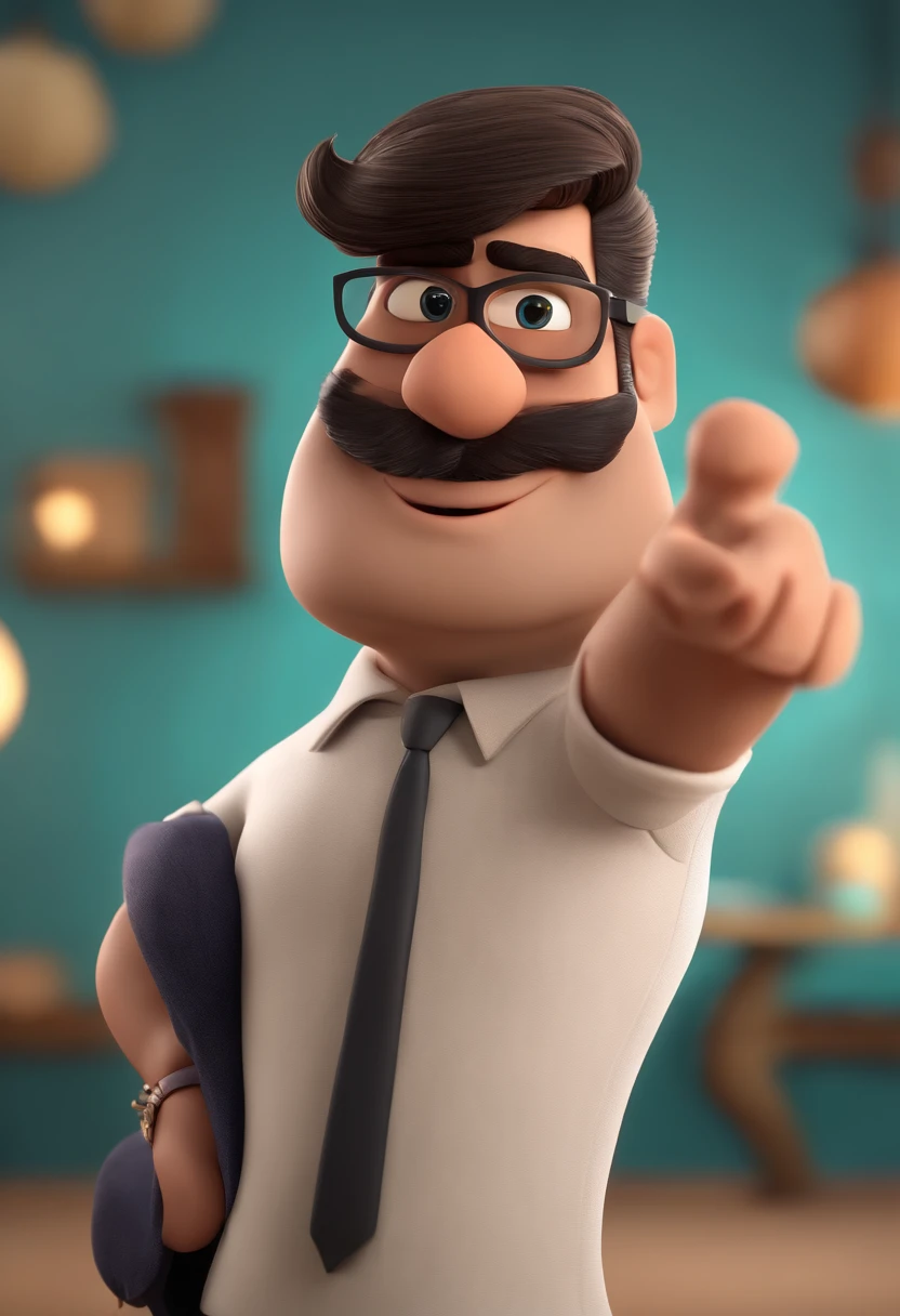 Cartoon character of a man wearing black glasses and a blue shirt, um personagem animado, Caractere estilizado, animation style rendering, 3D estilizado, Arnold Maya render, 3 d render stylized, toon render keyshot, Personagem 3D, Personagem 3D, 3d rendering stylized, 3 d character render, personagem de desenho animado, Personagem de close up, Pose de personagem, (Estilo Pixar) (master part:1.2) (Bokeh) (best quality) (pele detalhada) (textura detalhada) (8k) (argila) (Cinematic lighting) (foco nítido，Senta e vaza a parte superior do corpo