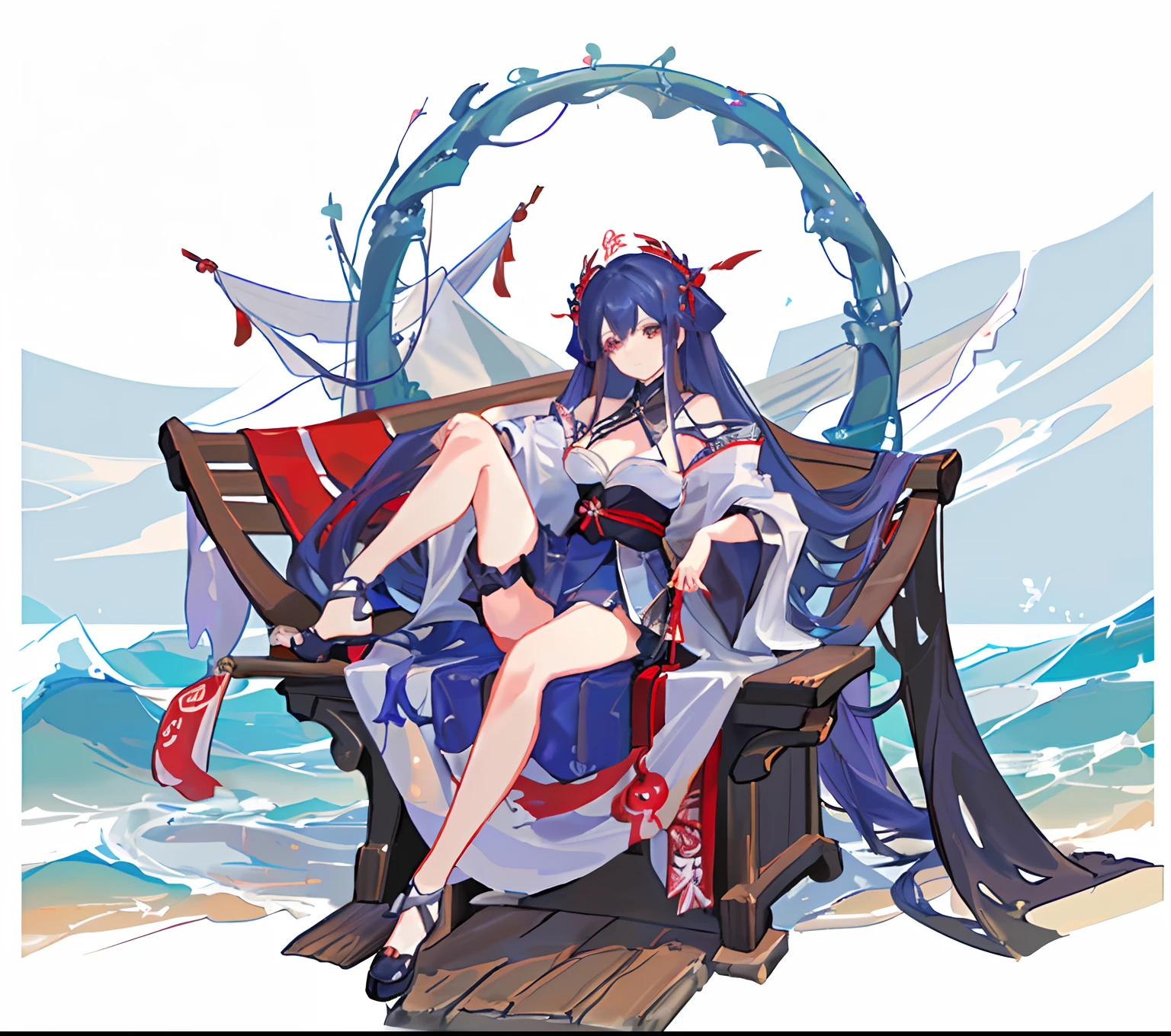 anime girl sitting on a boat with a giant octopus, onmyoji detailed art, from the azur lane videogame, azur lane style, characters from azur lane, guilty gear art style, onmyoji portrait, ursula the sea witch, onmyoji, queen of the sea mu yanling, dark sorceress full view, high detailed official artwork