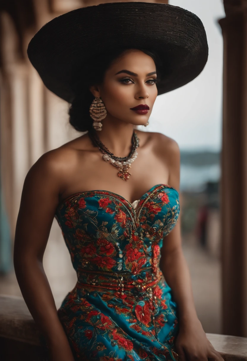 Menina om chapeu de bruca com roupa toda preta