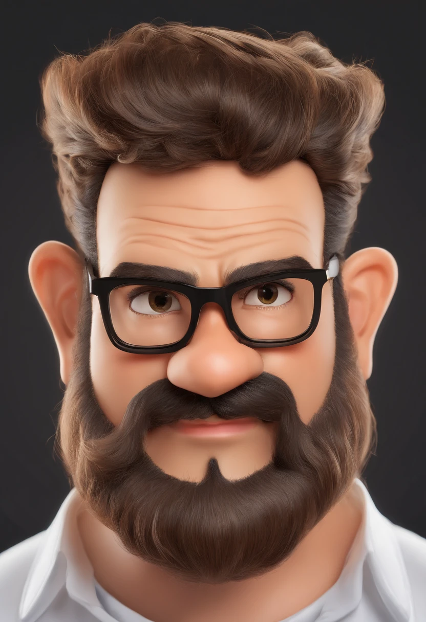 ((best quality)), ((master part)), ((desenhos animados realistas)), ((Personagem perfeito)) - Um retrato frontal meticulosamente detalhado e realista de um homem com cabelo raspado, glasses and a shirt with beautiful textures. O homem olha diretamente para o espectador, Establish a strong and confident presence. The image captures their distinctive facial features, accurately showing the brightness of your eyes and the design of your glasses. The black shirt is rendered with fine details, aumentando o profissionalismo do retrato. Enviado para documentos oficiais, this portrait is presented in impressive 8K UHD resolution, Ensure clarity and unique protection.
