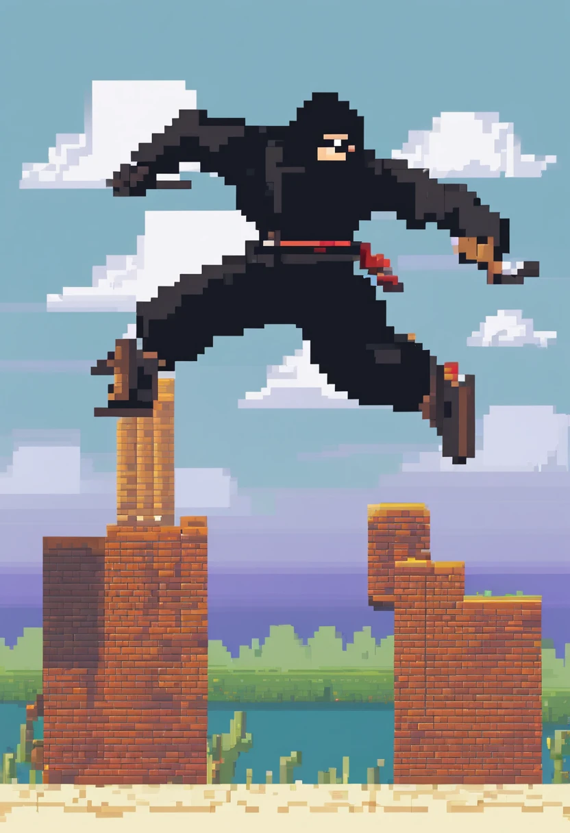 Ninja jumping and falling to the ground