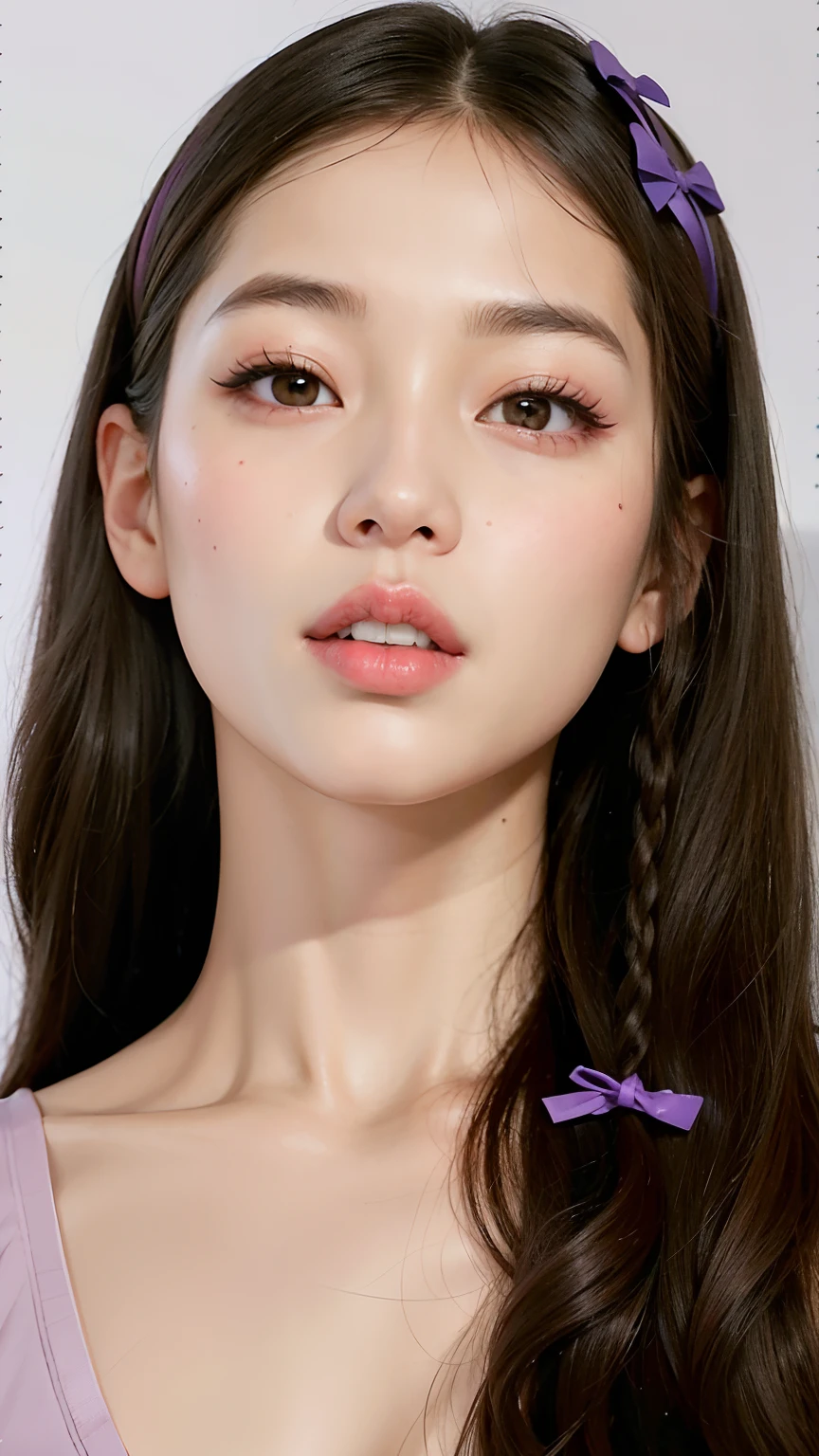 A closeup of a woman with long hair and a purple bow, Retrato Jisoo Blackpink, Jisoo do Blackpink, jisoo do blackpink, Retrato de Jossi de Blackpink, jossi do blackpink, Parque Ji-min, maquiagem sul-coreana popular, wan adorable korean face, maquiagem coreana popular, TaeJune Kim, Jaeyeon Nam, jennie blackpink, Heonhwa Choe