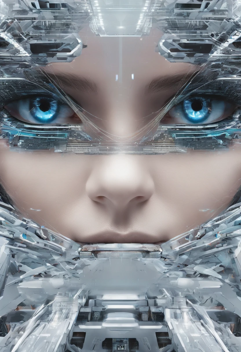 ((Futuristic background))  realisti/ (( Androids)) Identical there are people/ (( Ultra Image Resolution)) Depicted on the face // Detailed appearance// (( human)) A beautiful specimen // Eyes open/ motionless// investigator/ Ultra Realities/ Futuristic Probability / (( imagination))