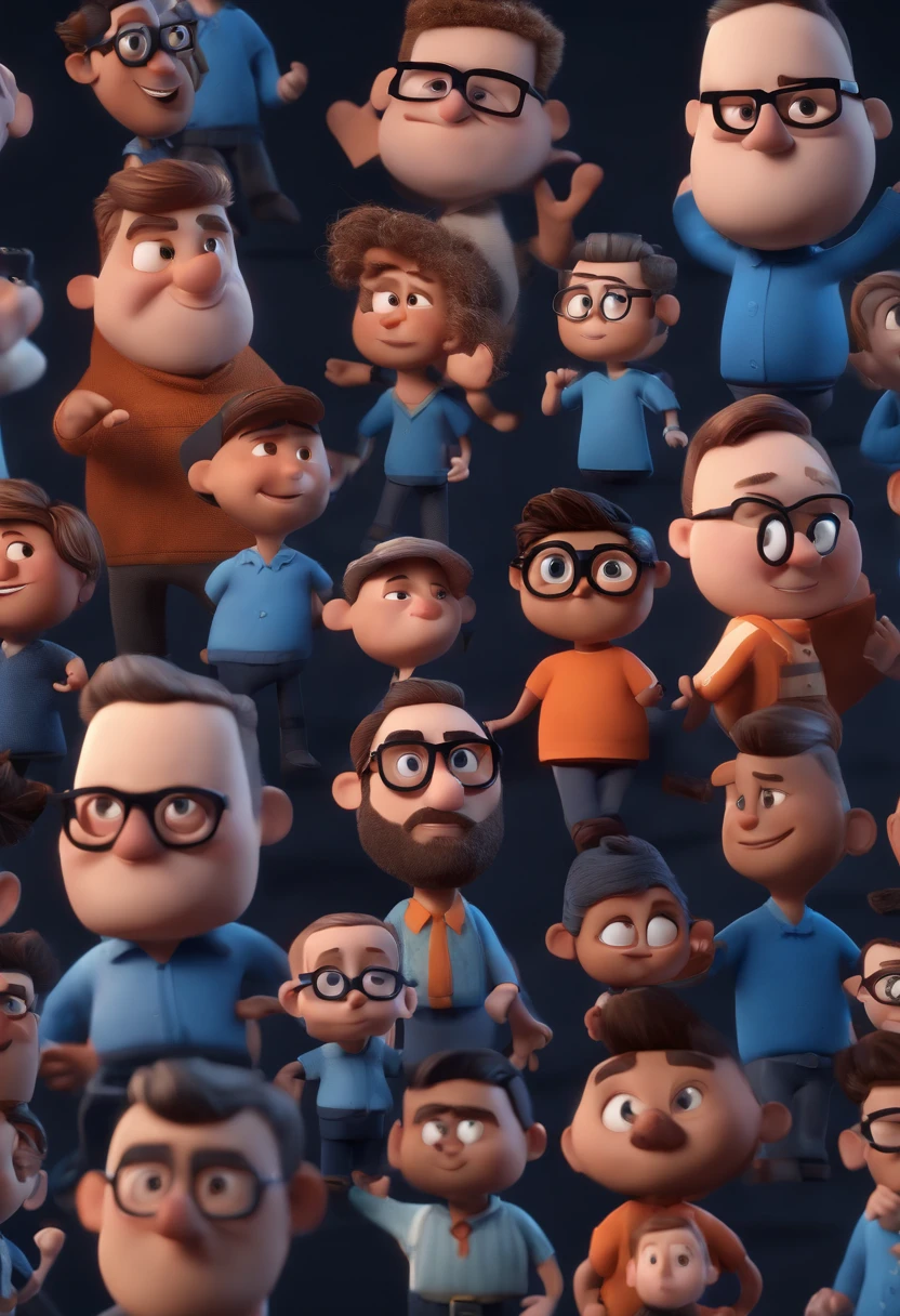 Cartoon character of a man with black glasses and a blue shirt, animation character, Caractere estilizado, animation style rendering, 3D estilizado, Arnold Maya render, 3 d render stylized, toon render keyshot, Personagem 3D, Personagem 3D, 3d rendering stylized, 3 d character render, personagem de desenho animado, Personagem de close up, Pose de personagem, (Estilo Pixar) (master part:1.2) (Bokeh) (best quality) (pele detalhada) (textura detalhada) (8k) (argila) (Cinematic lighting) (foco nítido