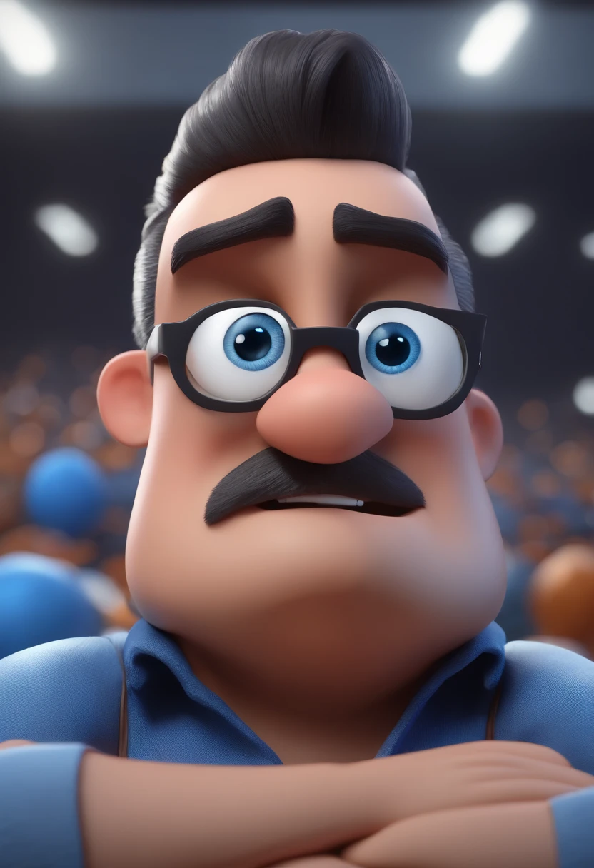 Cartoon character of a man with black glasses and a blue shirt, animation character, Caractere estilizado, animation style rendering, 3D estilizado, Arnold Maya render, 3 d render stylized, toon render keyshot, Personagem 3D, Personagem 3D, 3d rendering stylized, 3 d character render, personagem de desenho animado, Personagem de close up, Pose de personagem, (Estilo Pixar) (master part:1.2) (Bokeh) (best quality) (pele detalhada) (textura detalhada) (8k) (argila) (Cinematic lighting) (foco nítido