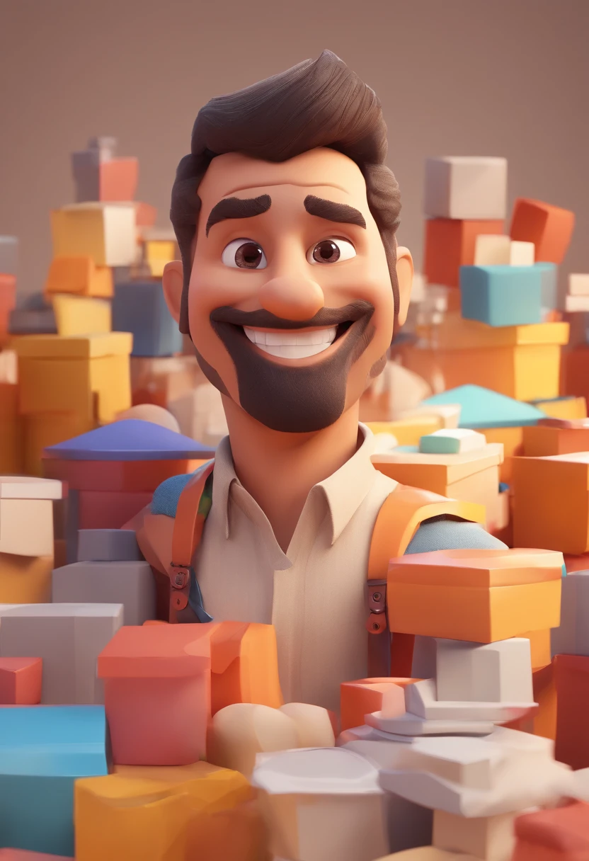 Smiling Man Illustration, sorriso insano, Homem de pele marrom com um sorriso gigante, happily smiling at the camera, sorriso atrevido, he's smiling, sorriso muito grande, Macho sorridente, foto de perfil headshot, rindo sorriso enorme, desenhando no estilo de Arte 3D, c4d, fundo de cor branco puro, estilo disney, estilo pixar render ilustracao Super Detalhe, 8k