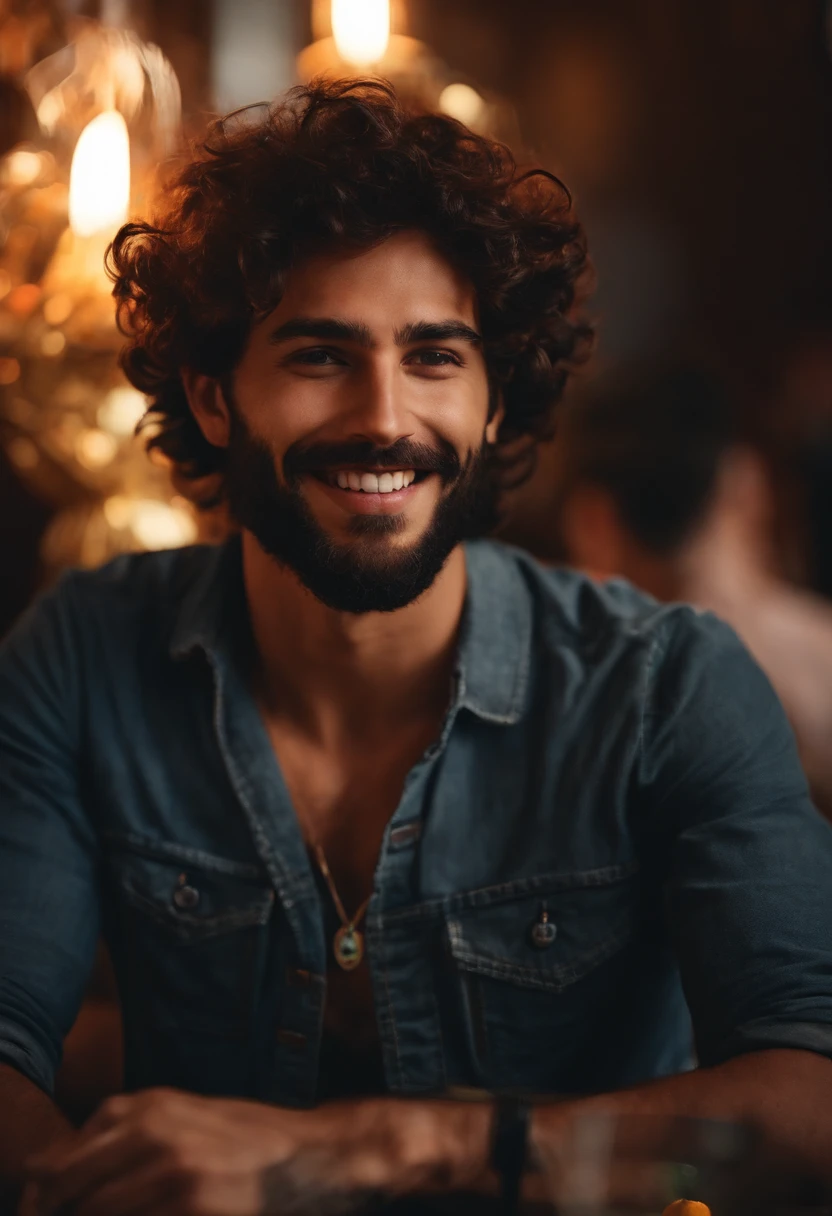 Pixar style. Jeune homme de 27 ans , portugais. Cheveux bruns, barbe, qui fume une shisha . Fan du FC Porto. Smiling and mysterious