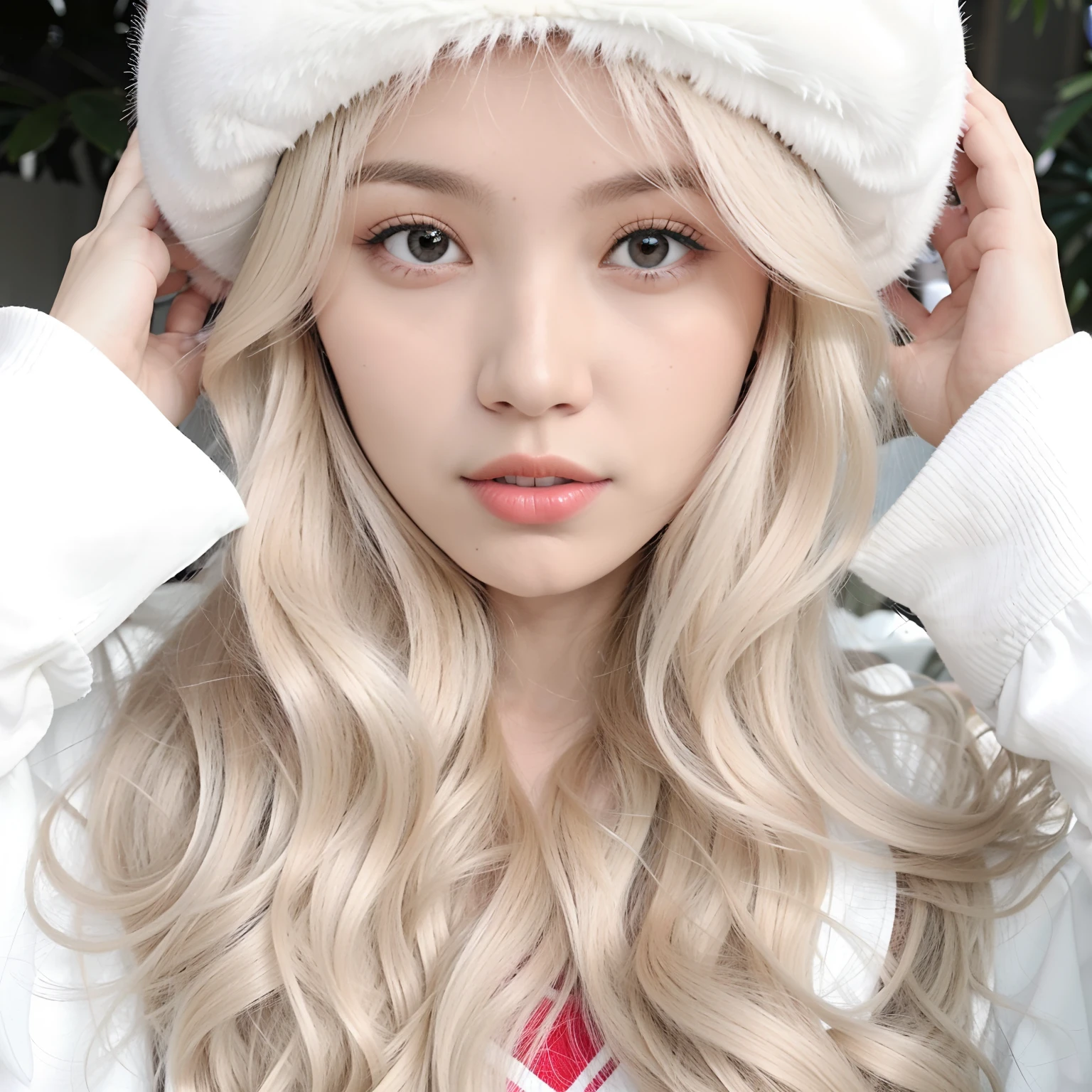 Araffe girl with long blond hair wearing a white hat, com longos cabelos brancos, com cabelos longos brancos, longos cabelos brancos e franja, her hair is white, menina perfeita de cabelos brancos, Ulzzang, longos cabelos brancos ondulados, branco hime corte penteado, cabelos muito longos cor de neve, cabelos longos brancos ondulados, franja branca, menina com cabelo branco, cabelos brancos cacheados