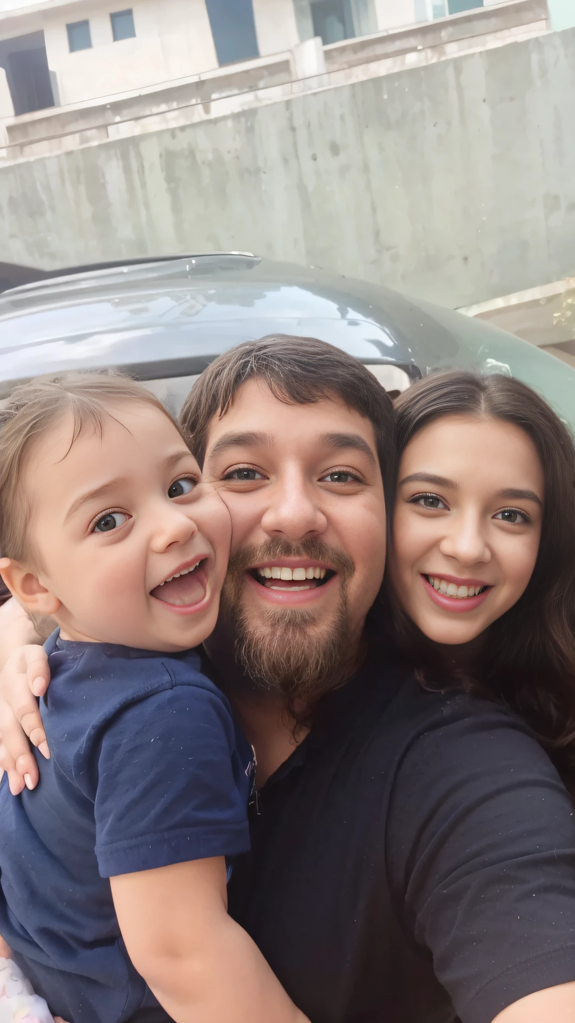 There is a man and a woman with a child posing for a photo, Directed by: Nandor Soldier, imagem de perfil, by Amelia Peláez, Happy family, by Maria Helena Vieira da Silva, dia das bruxas, goth family, In Sao Paulo, foto do perfil, com uma barba preta cheia, Directed by: Felix Arauz, Directed by: Silvia Pelissero
