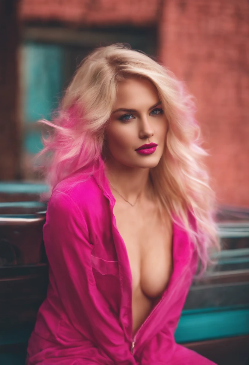 blonde girl with pink skin shaking her ass