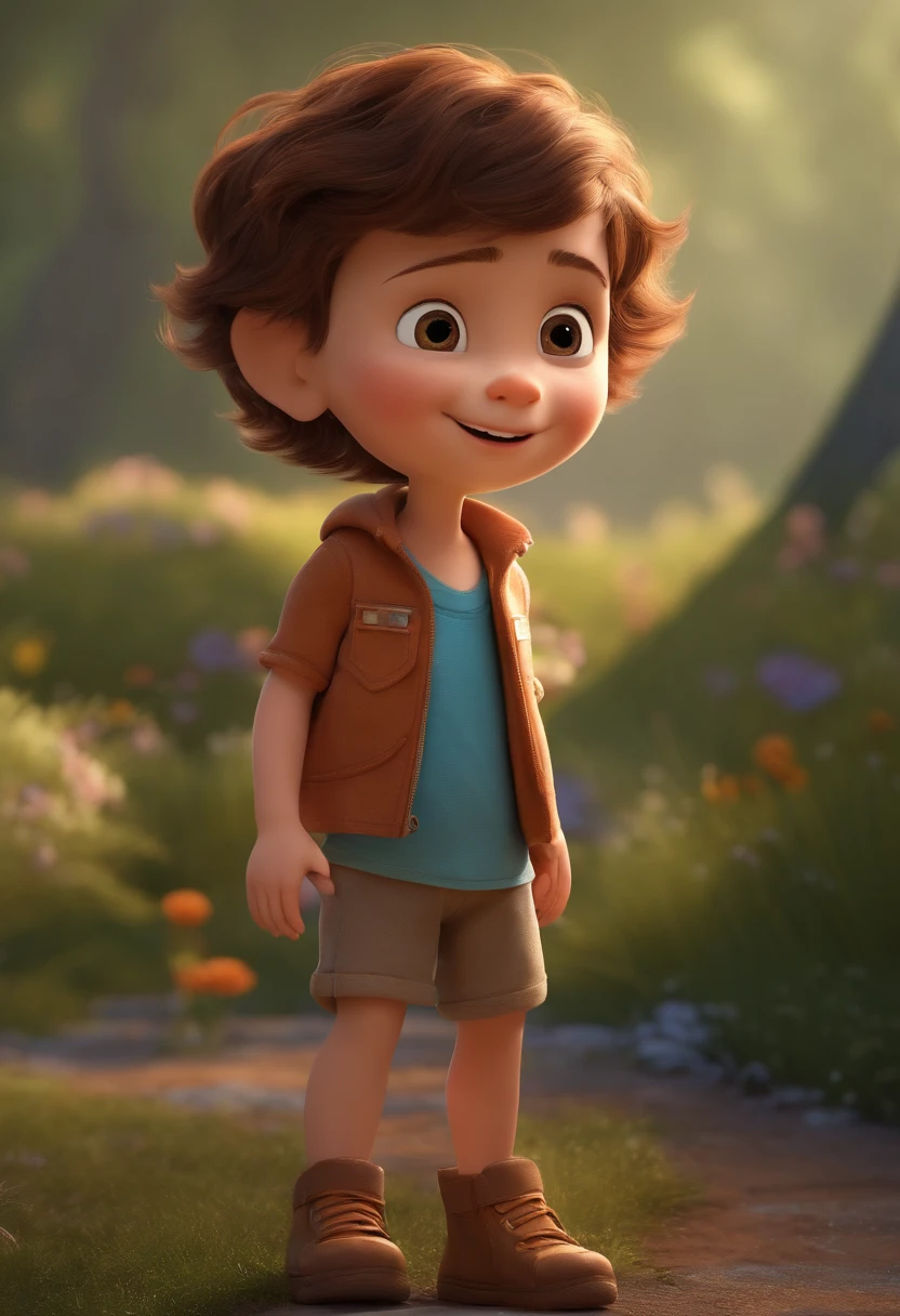 a happy cute kid standing short hair, vestindo uma fantasia espacial, , fundo branco, barnet, tom, Estilo Pixar, ..3d, desenhos animados, rosto detalhado, asymmetrical 16k