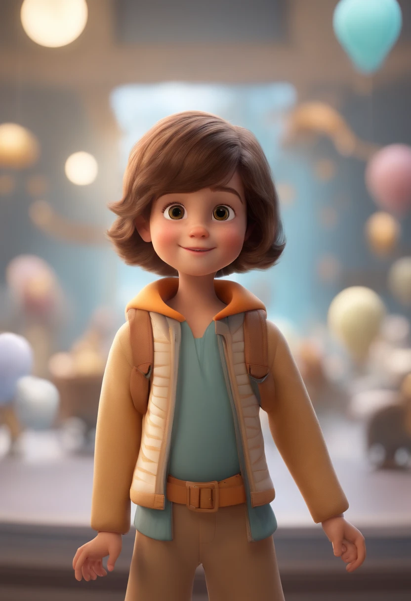 a happy cute  standing short hair, vestindo uma fantasia espacial, , fundo branco, barnet, tom, Estilo Pixar, ..3d, desenhos animados, rosto detalhado, asymmetrical 16k