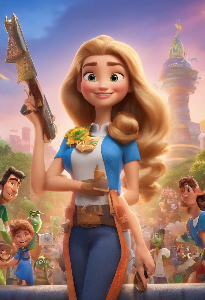 Desenho animado, 3D Animation Movie Poster, Poster de filme animado, pixar 3 d animation style, pixar renderman rendering, maia 8 mil, animation film, Disney Pixar Estilo 3D, amigos felizes, 2 mulheres ruivas, 2 homens pardos com barba, 1 pregnant blue-eyed blonde woman, 1 mulher de cabelos castanhos curtos, 1 mulher branca de cabelo preto, 2 mulheres brancas de olhos verdes e cabelos pretos, 1 mulher parda de cabelos longos castanhos. All outdoors with the National Congress of Brasilia behind, Disney Pixar Animation Poster, escrito LA-BORA! gov