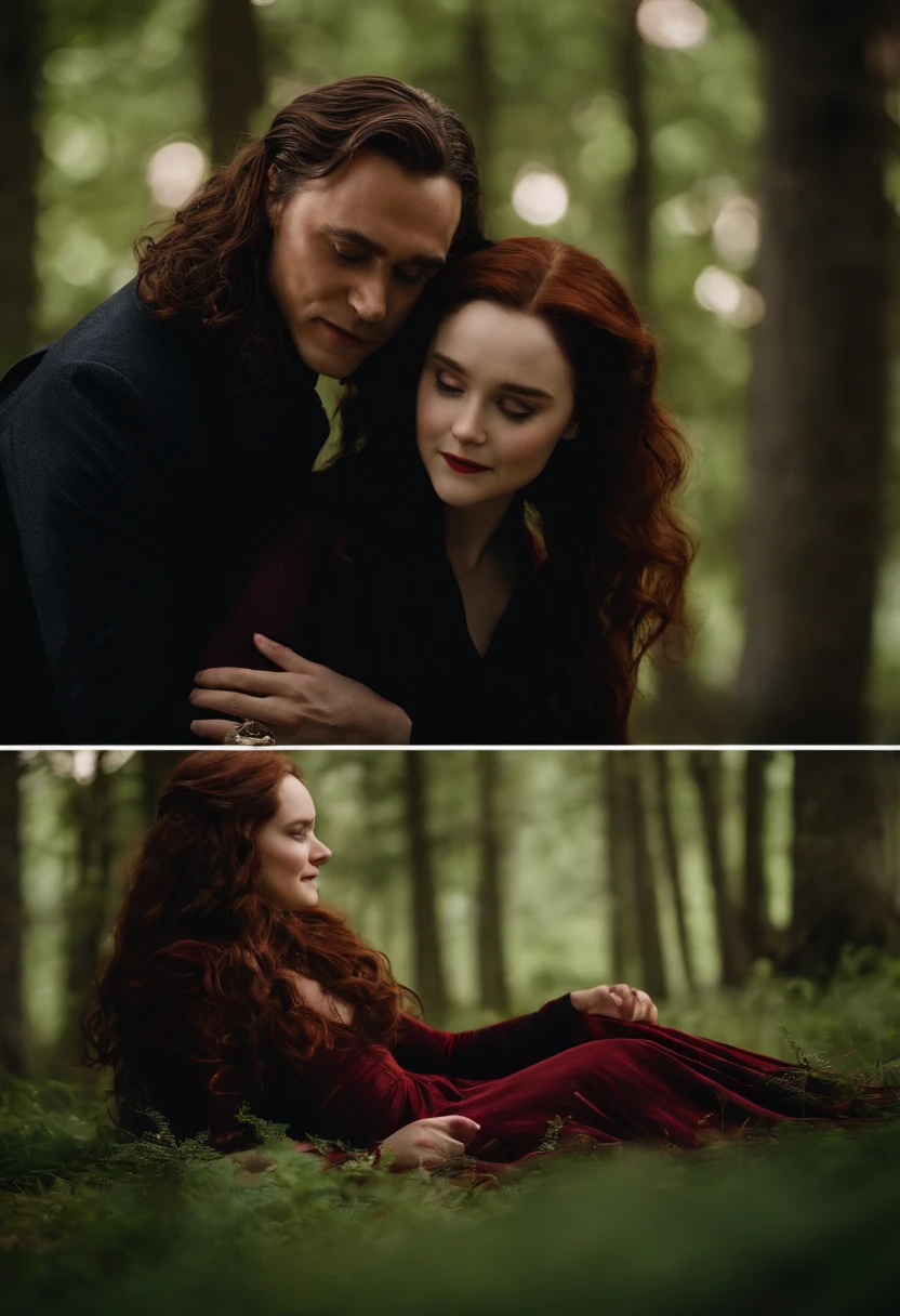 Photo de Madison Davenport et de Loki Laufeyson.  Madison Davenport (alias Amaru/Kate Fuller). She is petite with dark red dyed hair. She's a powerful witch. Loki Laufeyson. Il est grand avec de longs cheveux bruns, c'est le dieu de la malice.