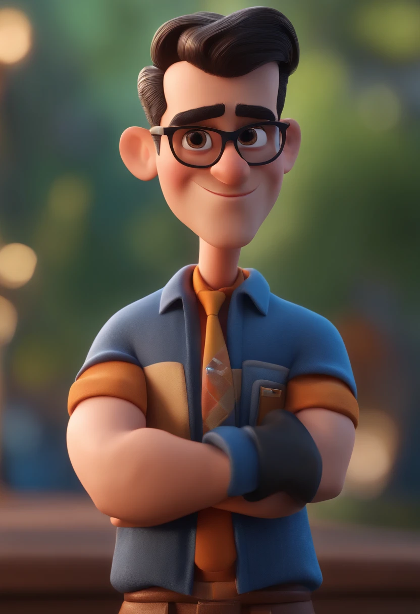Cartoon character of a man with black glasses and a blue shirt, animation character, Caractere estilizado, animation style rendering, 3D estilizado, Arnold Maya render, 3 d render stylized, toon render keyshot, Personagem 3D, Personagem 3D, 3d rendering stylized, 3 d character render, personagem de desenho animado, Personagem de close up, Pose de personagem, (Estilo Pixar) (master part:1.2) (Bokeh) (best quality) (pele detalhada) (textura detalhada) (8k) (argila) (Cinematic lighting) (foco nítido