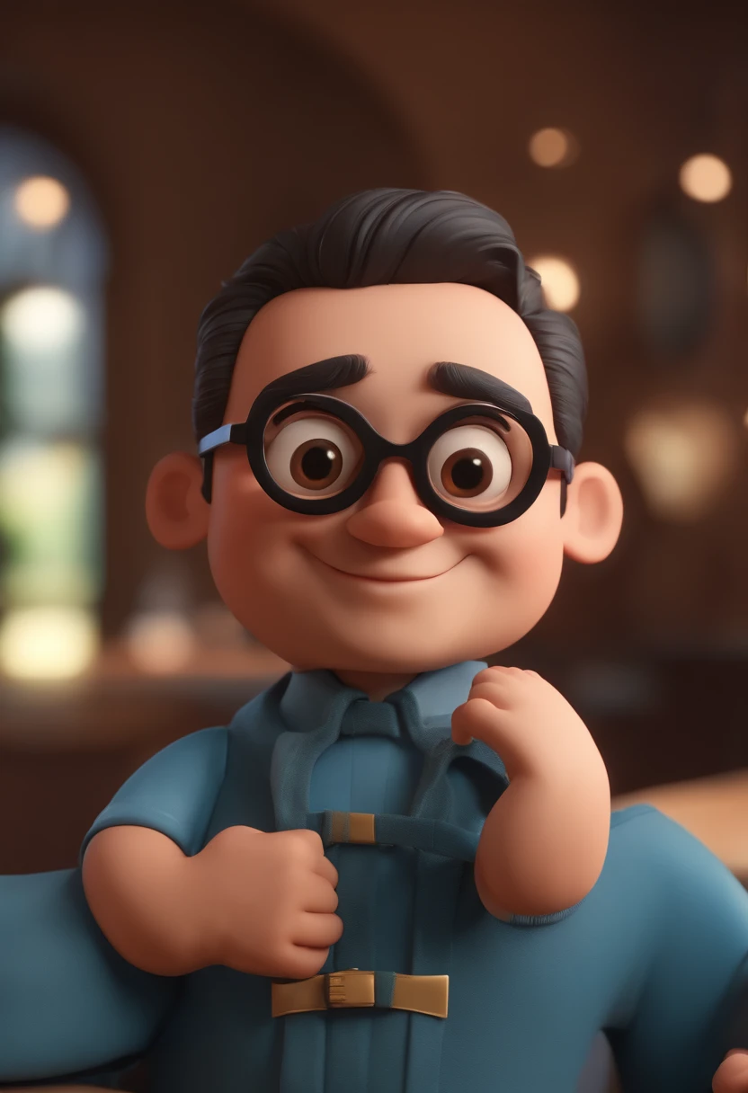 Cartoon character of a man with black glasses and a blue shirt, animation character, Caractere estilizado, animation style rendering, 3D estilizado, Arnold Maya render, 3 d render stylized, toon render keyshot, Personagem 3D, Personagem 3D, 3d rendering stylized, 3 d character render, personagem de desenho animado, Personagem de close up, Pose de personagem, (Estilo Pixar) (master part:1.2) (Bokeh) (best quality) (pele detalhada) (textura detalhada) (8k) (argila) (Cinematic lighting) (foco nítido